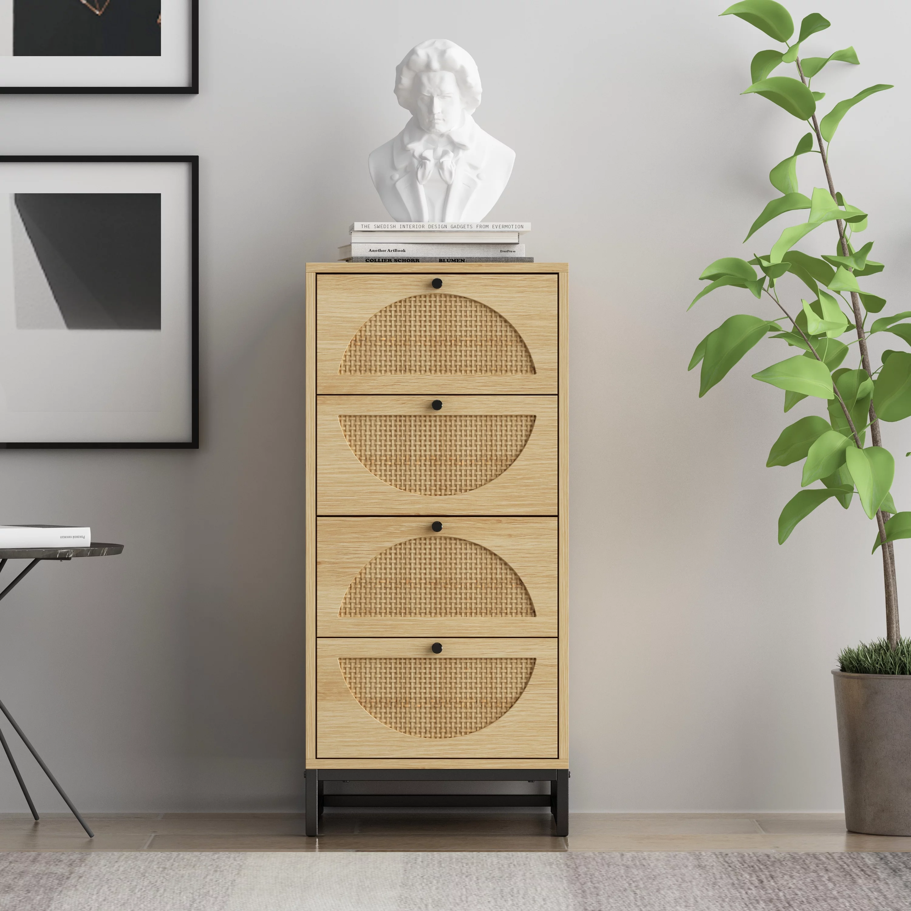 Rustic Rattan Cabinet with 4 Drawers | Elevate Your Space