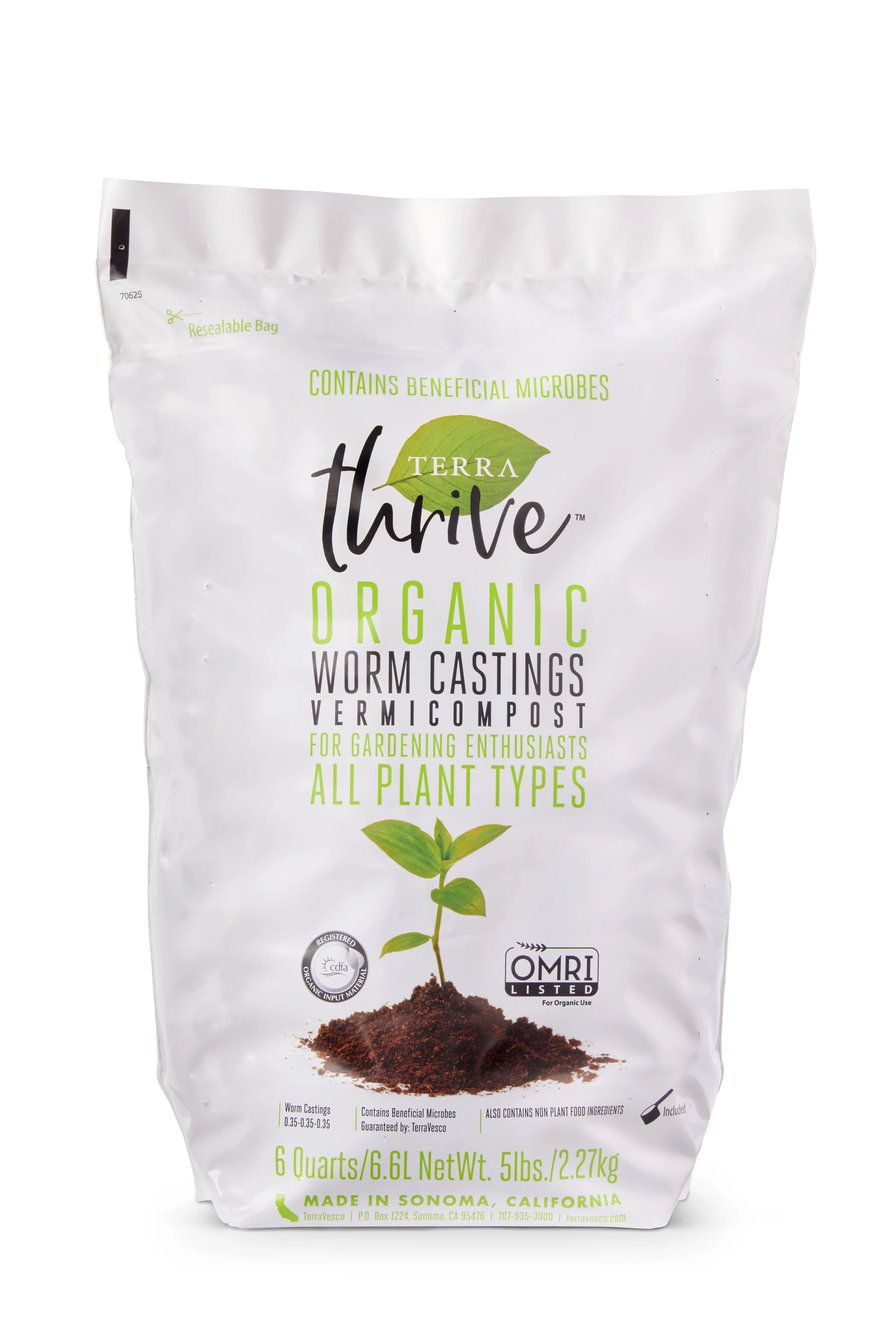 TerraThrive Organic Worm Castings Dry Blend Soil Conditioner, 6 qt., 5.1 lbs. - 100% Organic