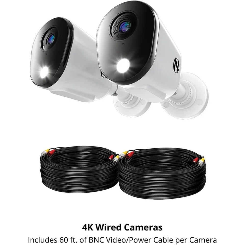 Add On Wired 4K Deterrence Cameras with 2-Way Audio - 2 Pack - White