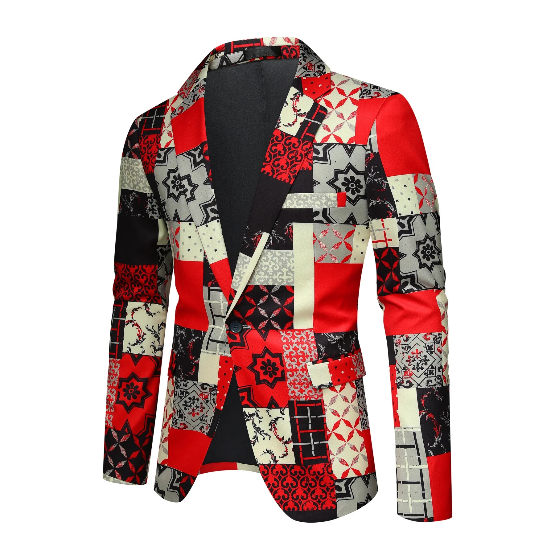 Cloudstyle Men's Color-blocked Flat Lapel Single-breasted Suit Two-piece Set