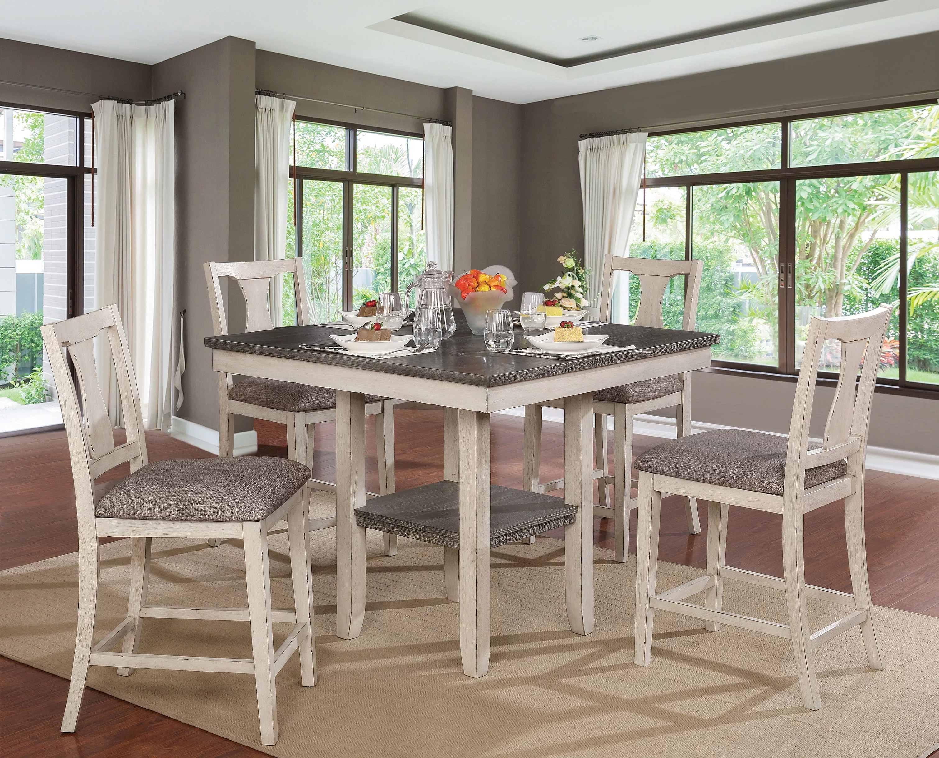 Furniture of America Abram II Contemporary 5-Piece Counter Dining Set, Gray