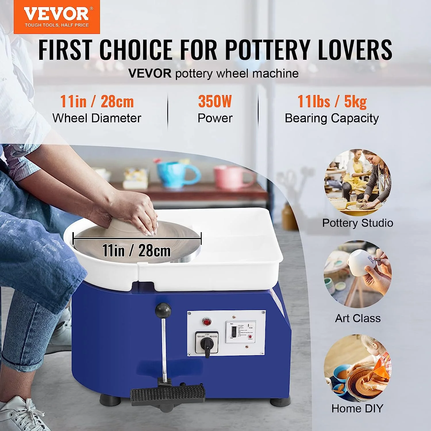 Vevor XSLPJSDJTLS354E9IV1 350W Pottery Wheel for Adults & Beginners, 11 in. Clay Wheel Forming Machine