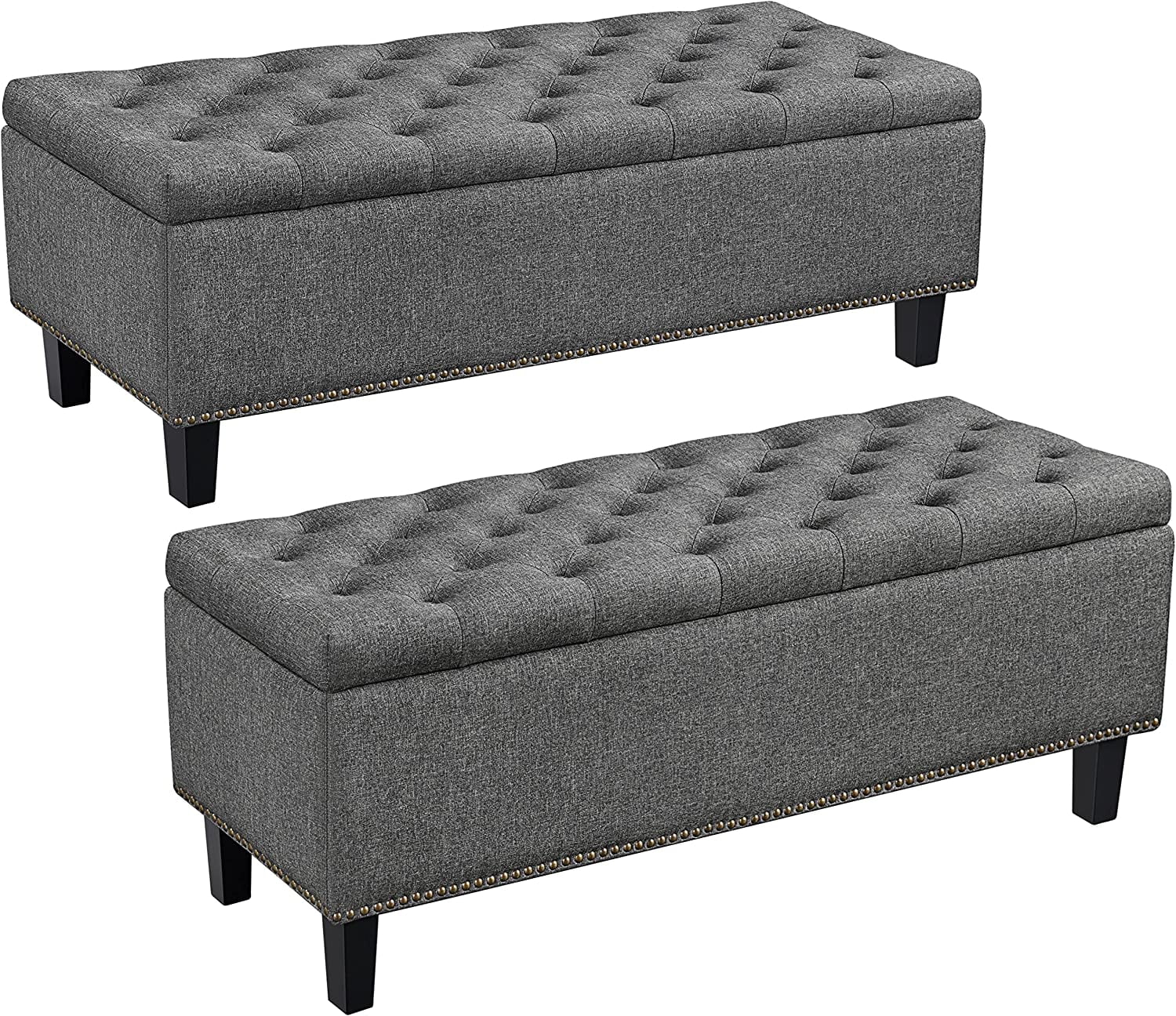 Ottoman with Storage Classic 50-inch Entryway Bench Storage Ottoman Bench Bench with Storage Coffee Table Footstool Bench Multipurpose Foot Rest Sofa Stool Dark Gray 2 Pieces