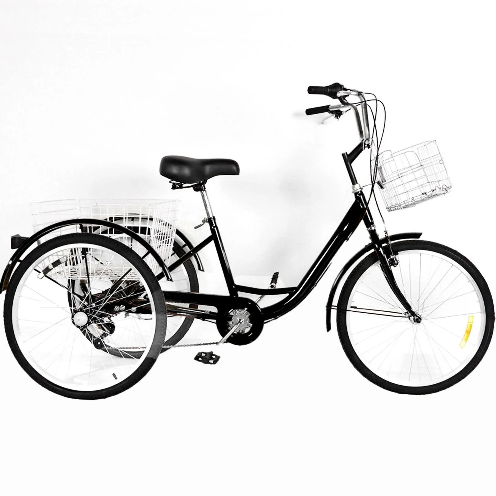 Dinling 7 Speed Adult Tricycle, 26-Inch 3 Wheels Bike, Low Step-Through Frame, Large Cruiser Seat, Front and Rear Basket, Black