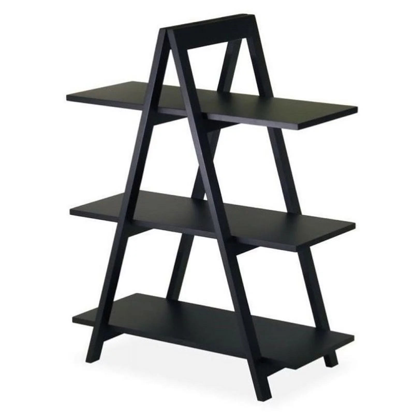 Pemberly Row 3-Tier A-Frame Mid-Century Solid Wood Book Shelf in Black