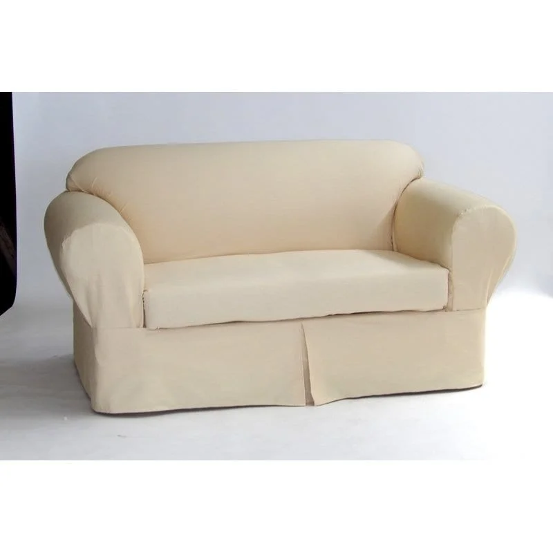 Brushed Cotton Twill 2 Piece Sofa Slipcover in Khaki