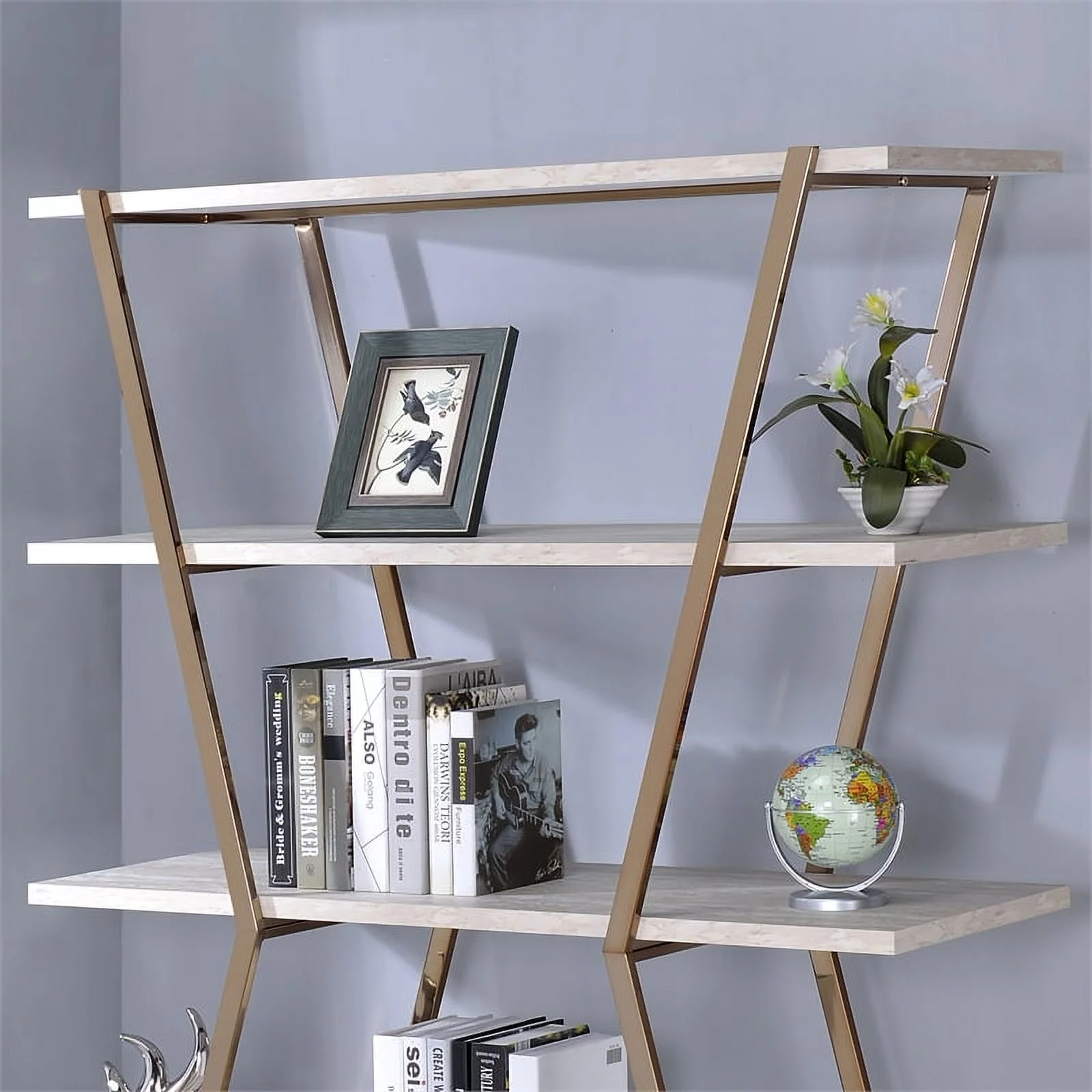 Bowery Hill Modern Metal 4-Shelf Bookcase in Gold Champagne Finish