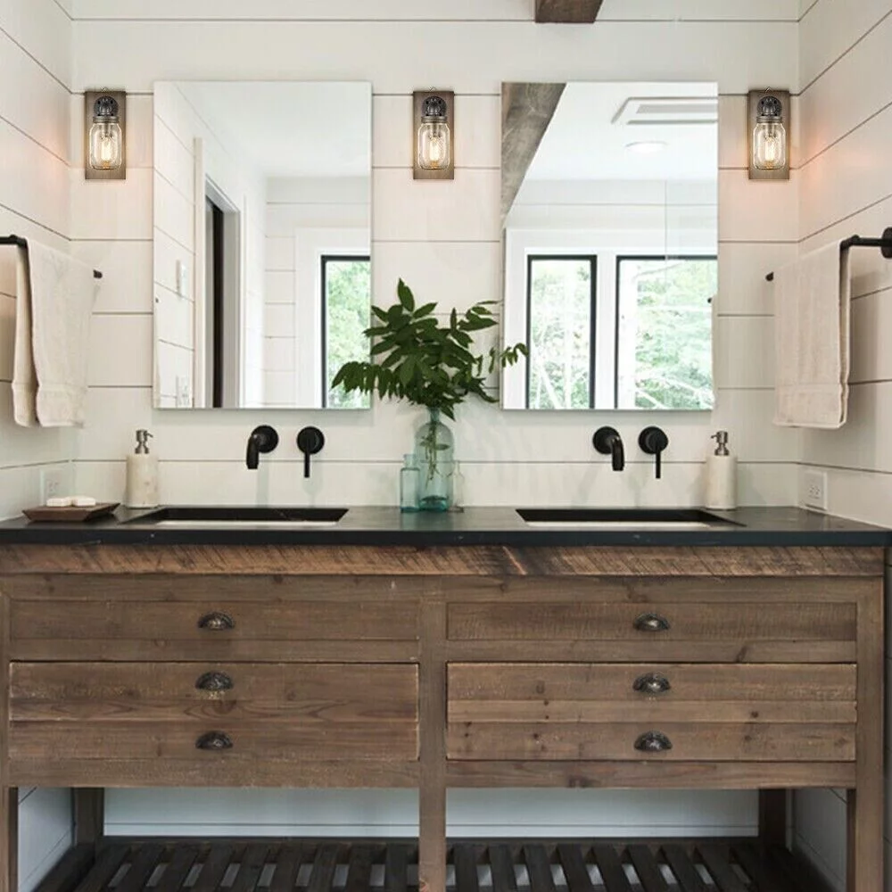 Farmhouse Mason Jar Wall Sconces Set of 2 Hanging Plug-in Wall Light