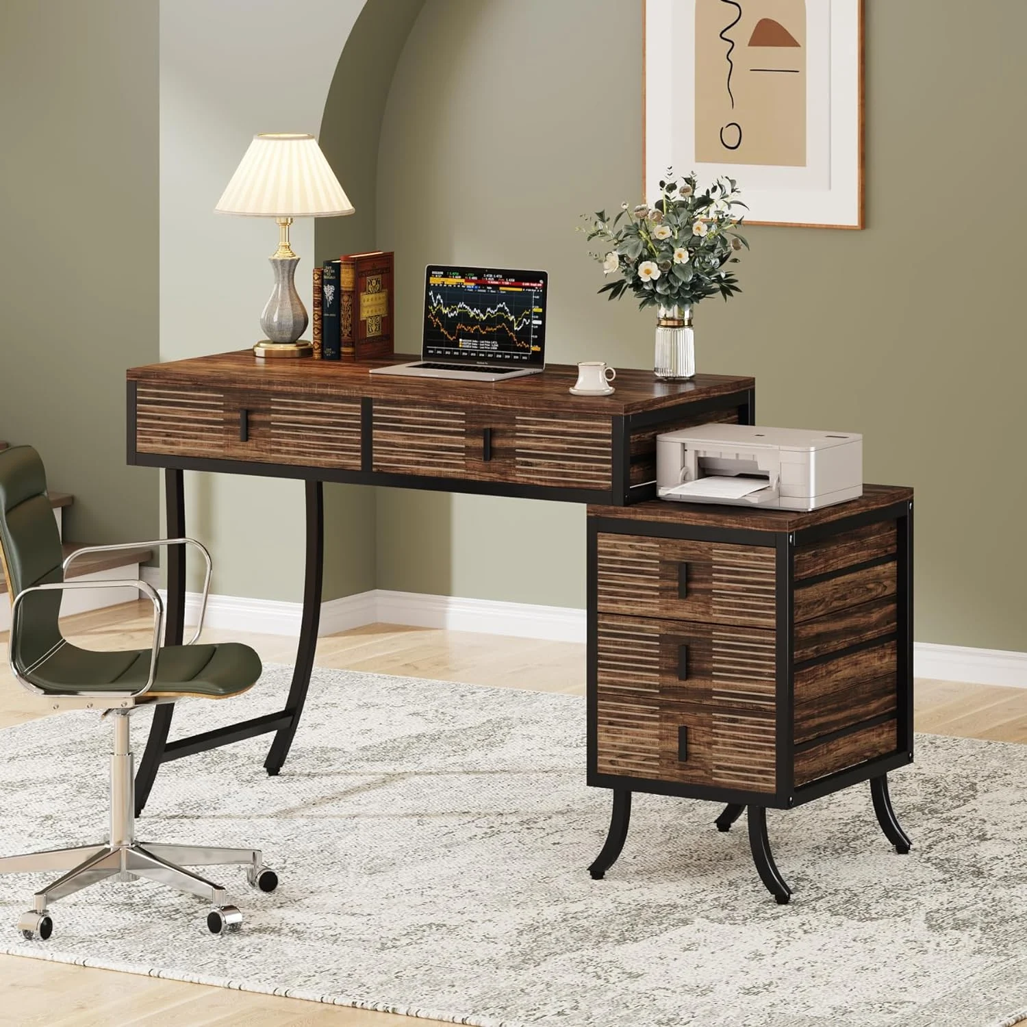 Tribesigns Computer Desk with 5 Drawers, 55