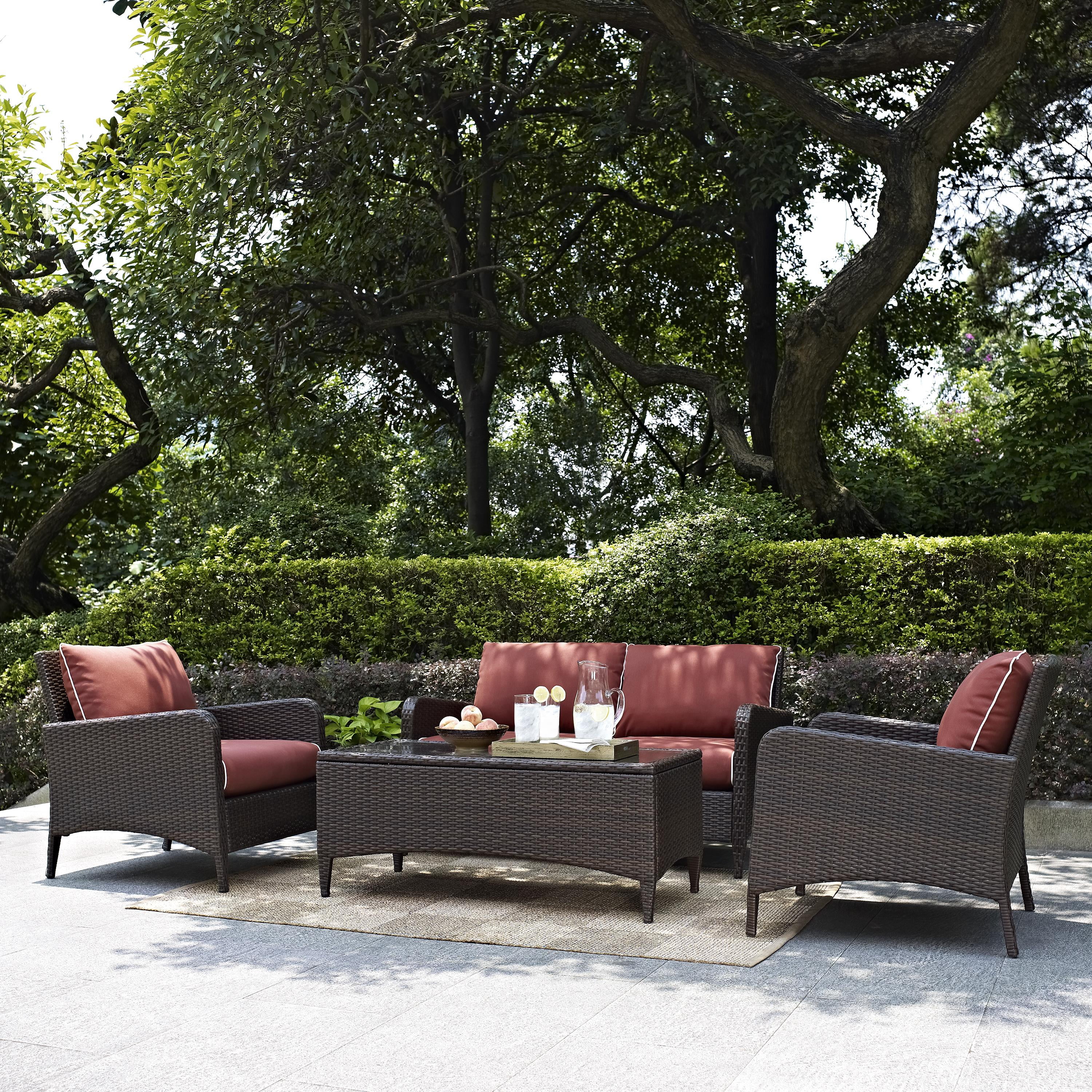 Crosley Kiawah 4 Piece Outdoor Wicker Conversation Set in Sangria