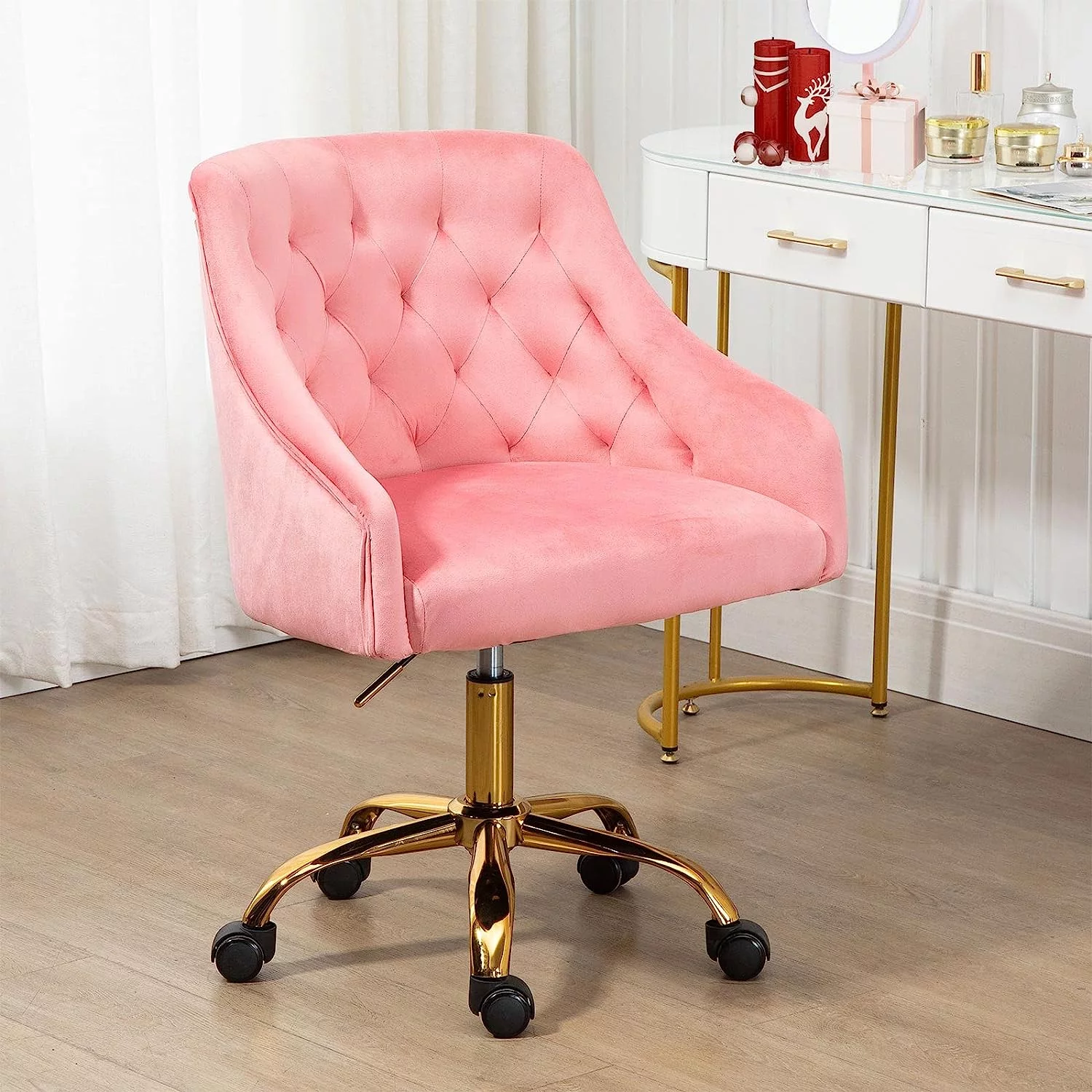 360° Swivel Velvet Home Office Chair, Trendy Vanity Chair for Bedrooom, Height Adjustable