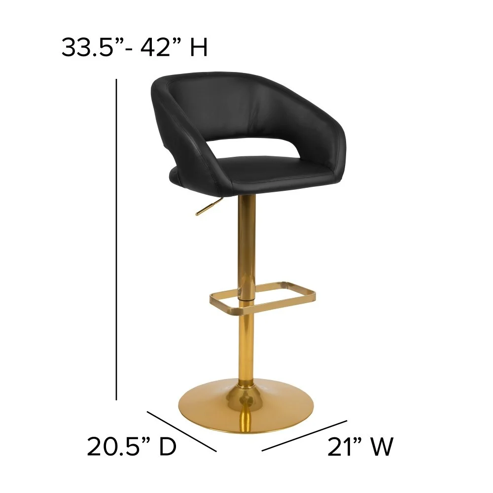 Flash Furniture Vinyl Adjustable Height Barstool with Rounded Mid-Back Black Powder Coated Vinyl