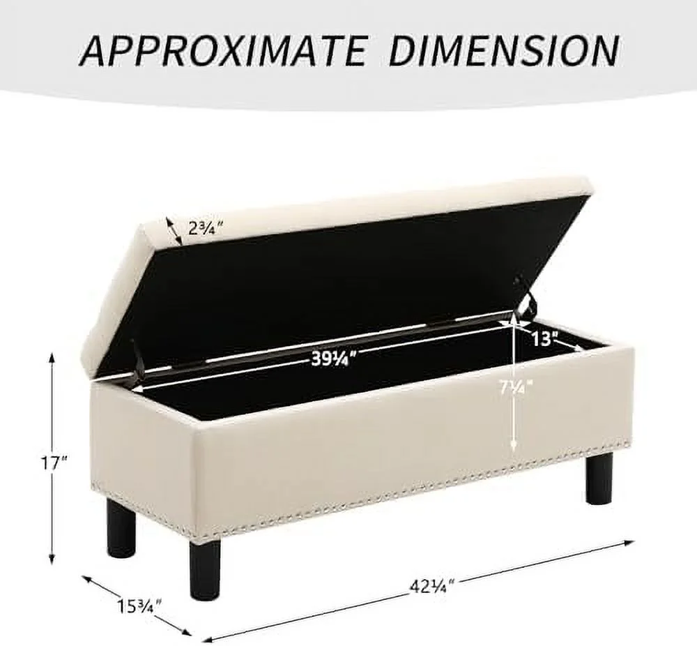 FDXCKJP 42.5 Inch  Bedroom Bench for End of Bed  Rectangle Flip Top  Ottoman Bench with Button  Tufted Linen  Bench with Padded Seating for Entryway Living Room (Dark Blue)