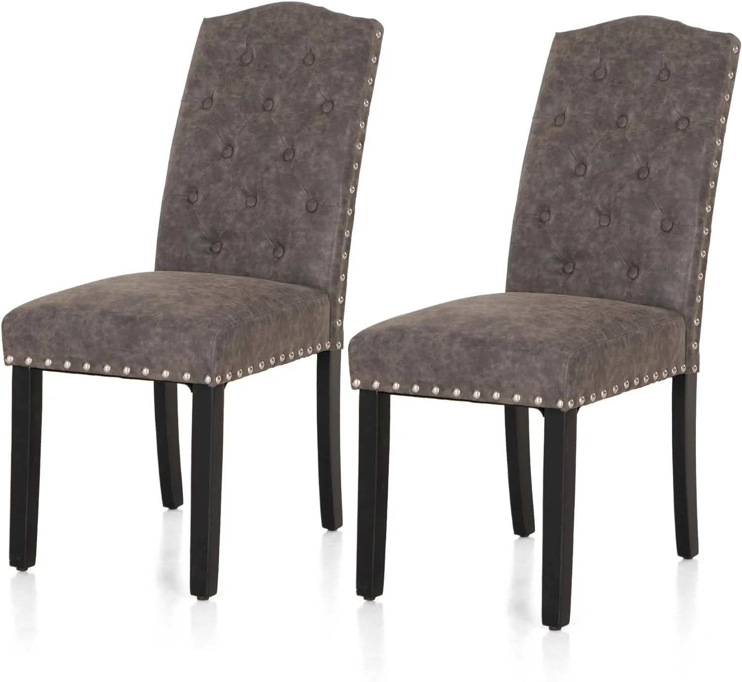 Dining Chairs Set Of 2, Upholstered Dining Room Chairs, Tufted Kitchen Chairs With Solid Wood Legs And Tall Backrest, Faux Leather Padded Parson Chairs, Grey
