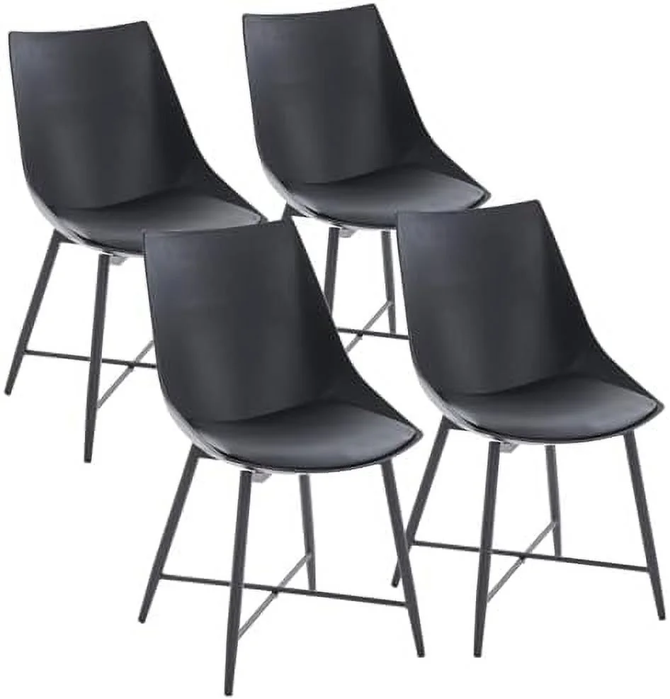 TJUNBOLIFE Modern Dining Chairs  Plastic Kitchen Chairs with PU Leather Cushions and Sturdy Metal Legs  Upholstered Armless Side Chair for Dining Room  Kitchen Living Room-Black