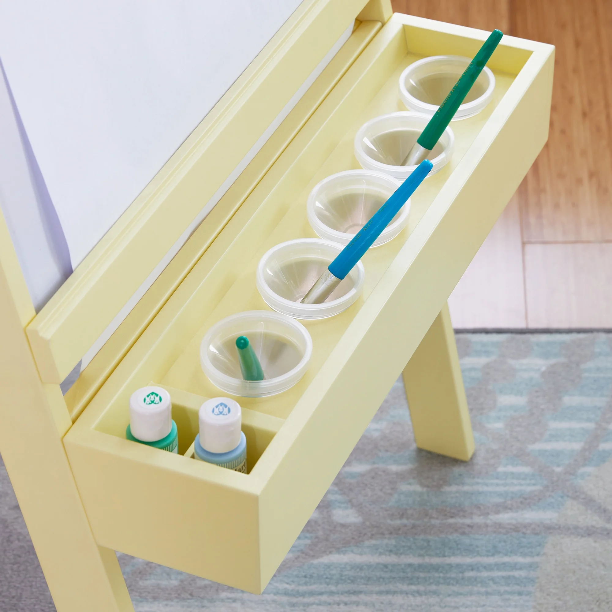 Martha Stewart Crafting Kid's Art Easel - Pastel Yellow: 3 in 1 Wooden Chalkboard and Whiteboard with Paper Roll and Paint Cups