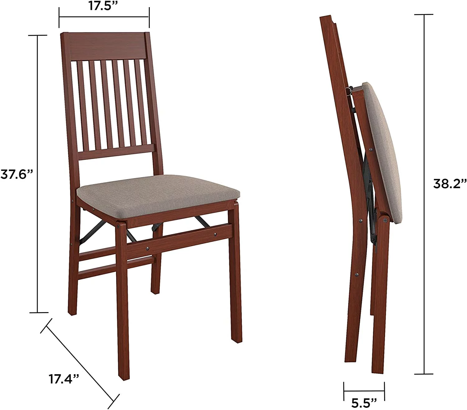 YANPO Contoured Back Wood Folding Chair, 2-Pack, Walnut