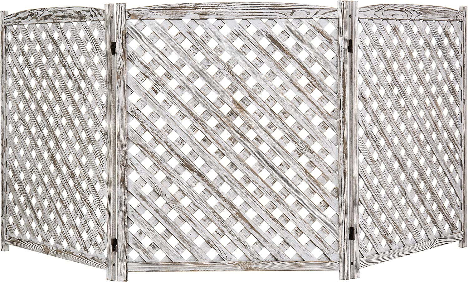 MyGift Garden Lattice Privacy Screen White Washed Wood Trellis Folding Fence Enclosure, 3-Panel Enclosure for Climbing Plants