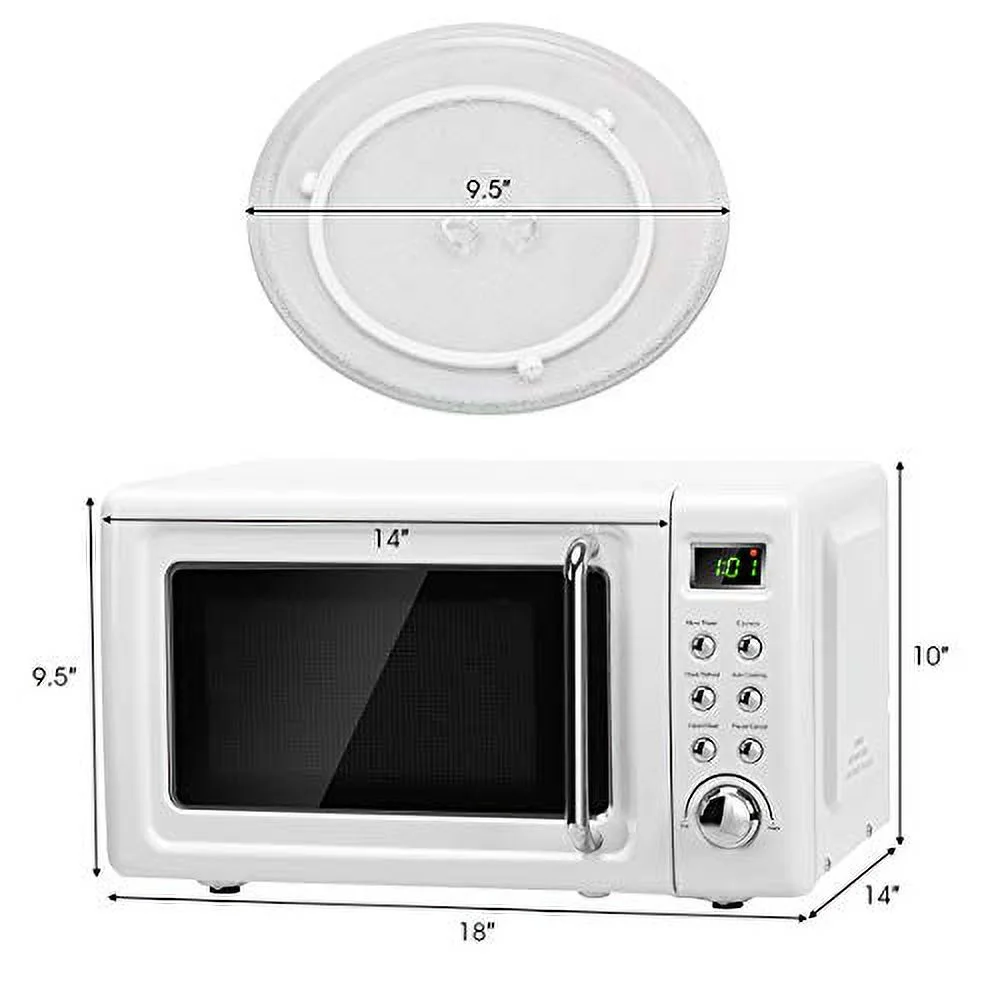 Retro Microwave Oven,Safeplus 0.7Cu.ft, Countertop 700W Microwaves with Cold Rolled Steel Plate 5 Micro Power Defrost & Auto Cooking Function LED Display Glass Turntable and Viewing Window Child Lock