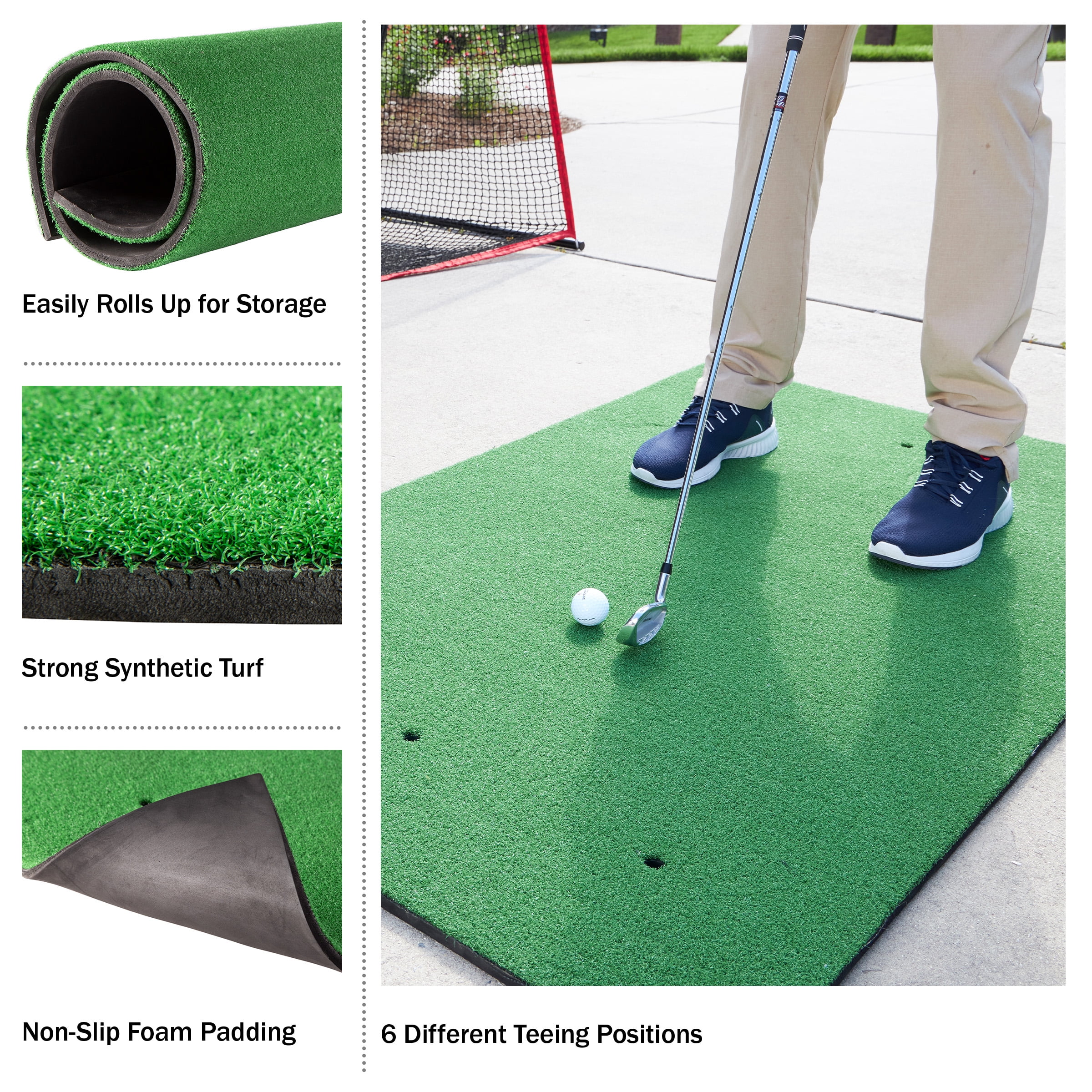 Wakeman 5x3-Foot Artificial Turf Golf Hitting Mat with 3 Rubber Tees