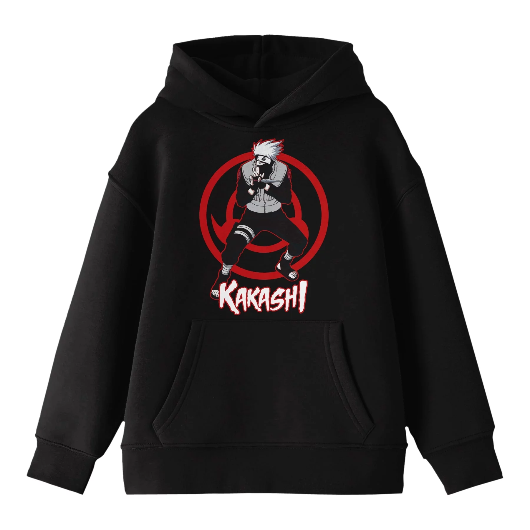 Bioworld Naruto Grayscale Kakashi Boy's Black Sweatshirt-Small