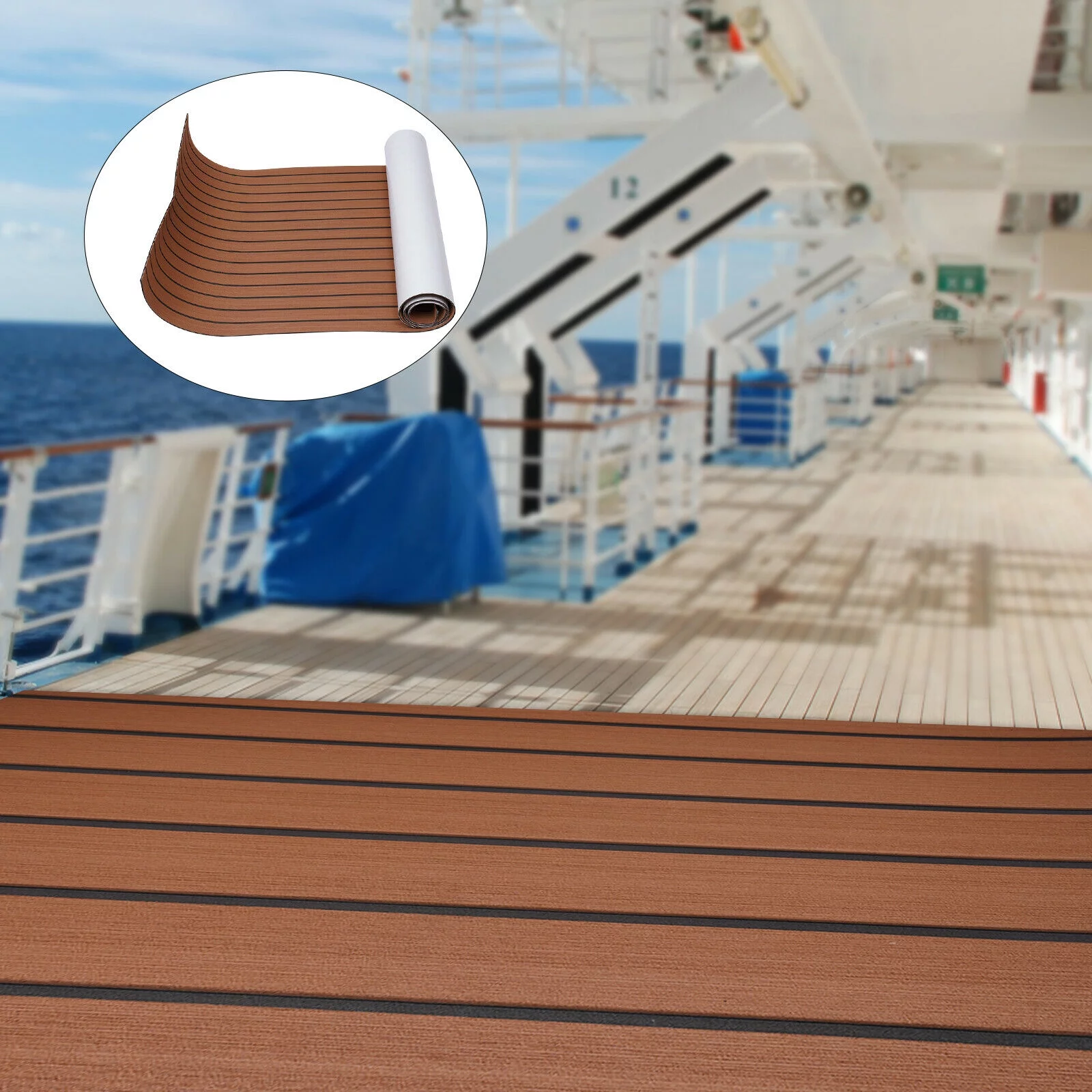 Mkyiongou EVA Faux Teak Sheet Foam Boat Yacht Decking Pad Marine Flooring Mat 106''X35''