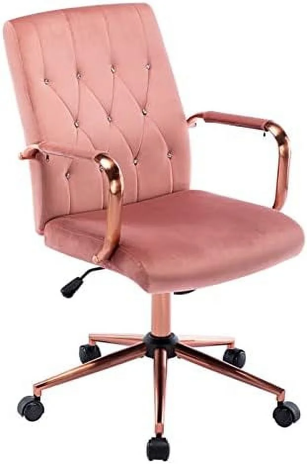 HBBOOMLIFE Duhome Velvet Home Office Desk Chairs  Modern Gold Task Chair with Wheels for Office  Swivel Adjustable Computer Chair with Armrest and Gold Base Pink