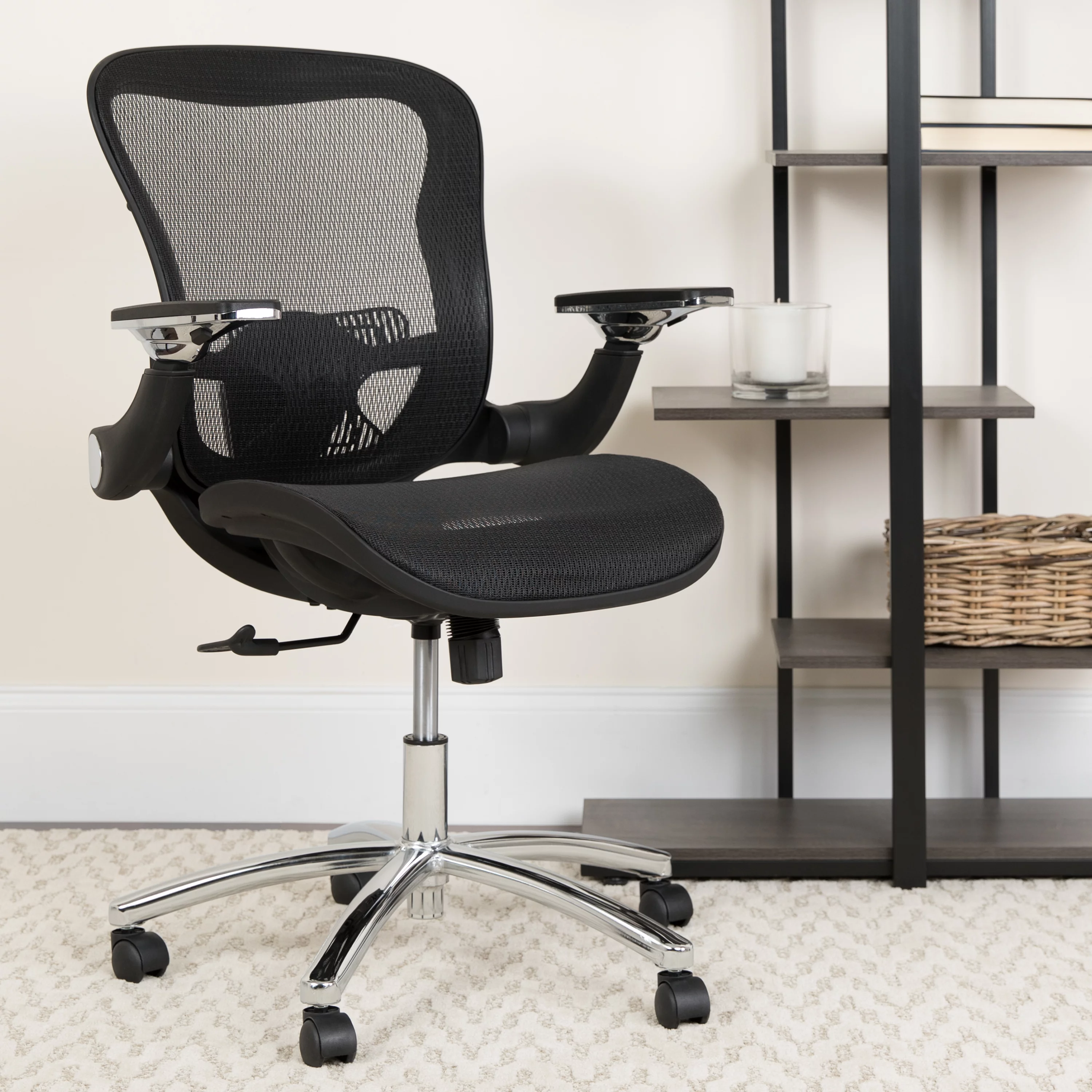 Emma + Oliver Mid-Back Transparent Black Mesh Synchro-Tilt Swivel Ergonomic Office Chair