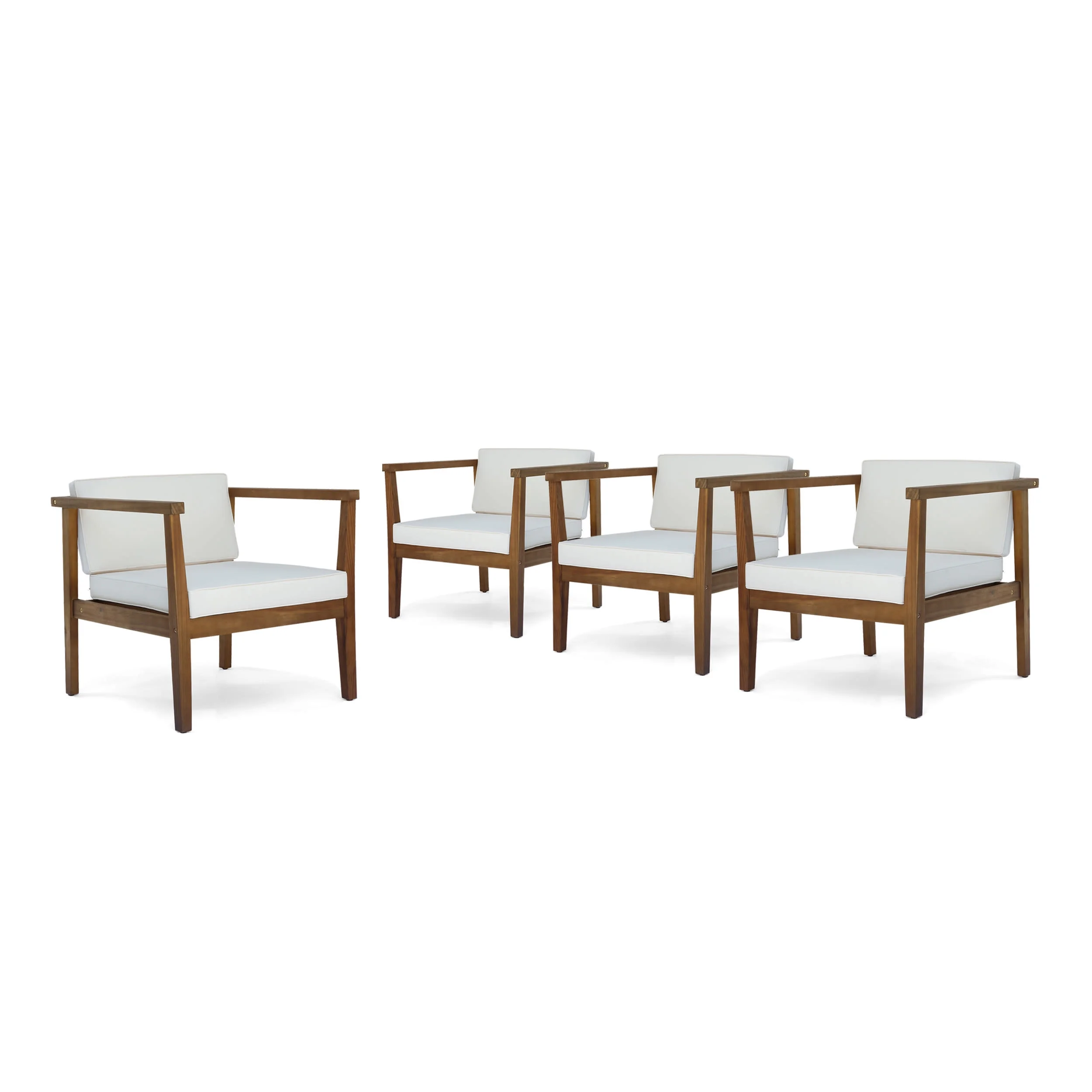 GDF Studio Cornelius Outdoor Acacia Wood Club Chairs with Cushions, Set of 4, Teak and Beige