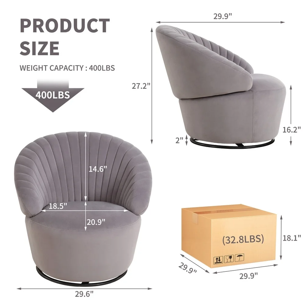 YUUIJOAA Swivel Barrel Chair Comfy Velvet Tufted Accent Chair Set of 2,Dark Grey