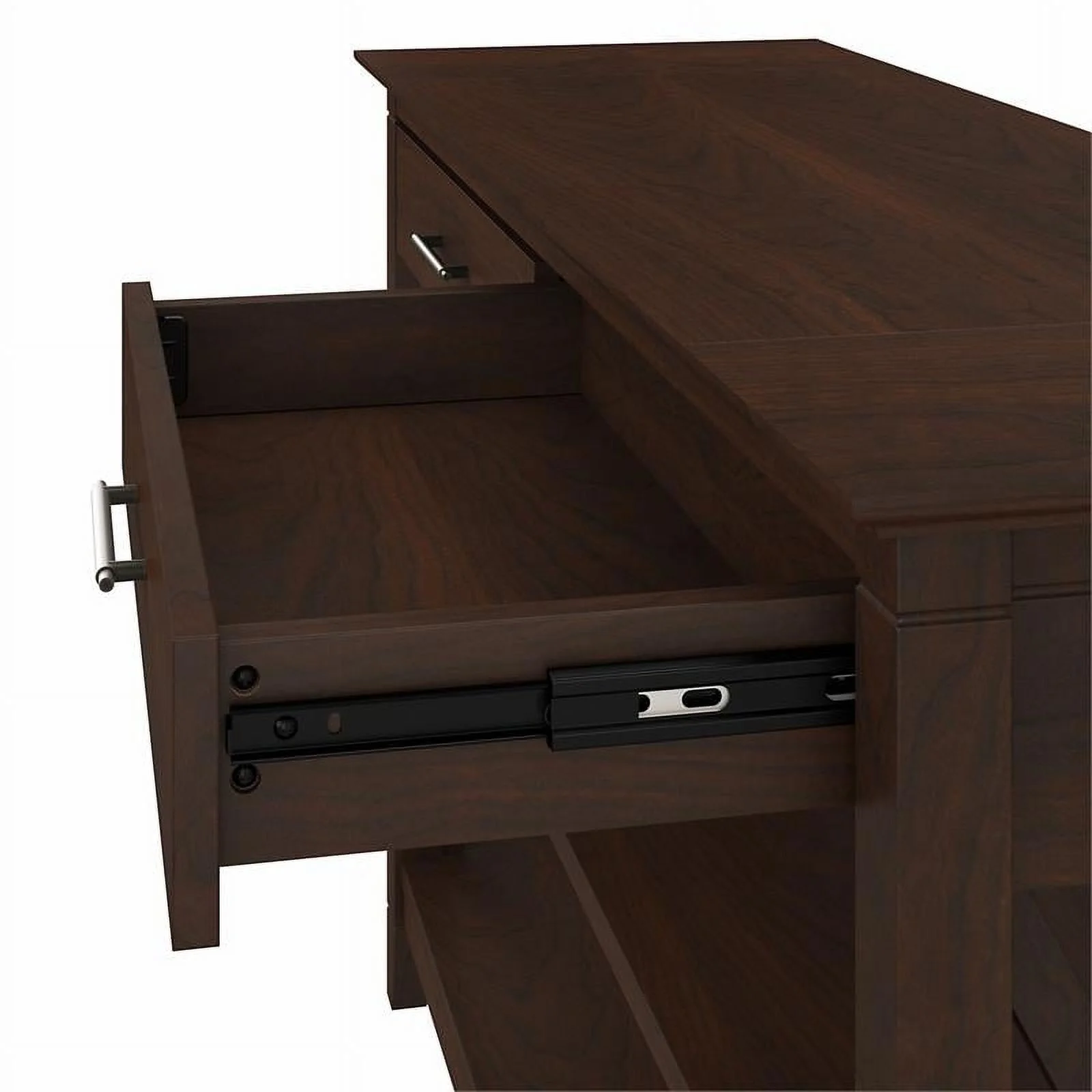 Pemberly Row Engineered Wood Console Table with Drawers and Shelves in Cherry