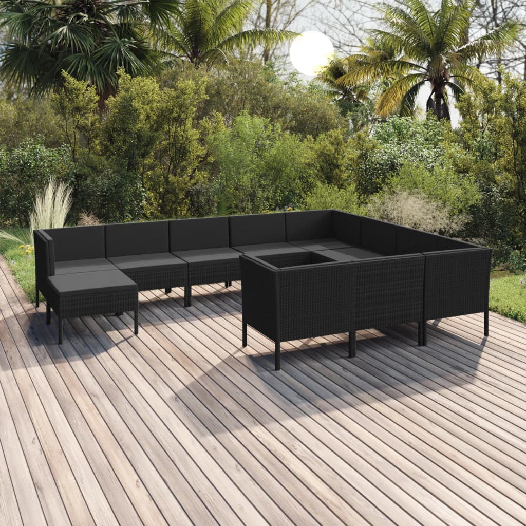 Aibecy 11 Piece Patio Set with Cushions Poly Rattan Black