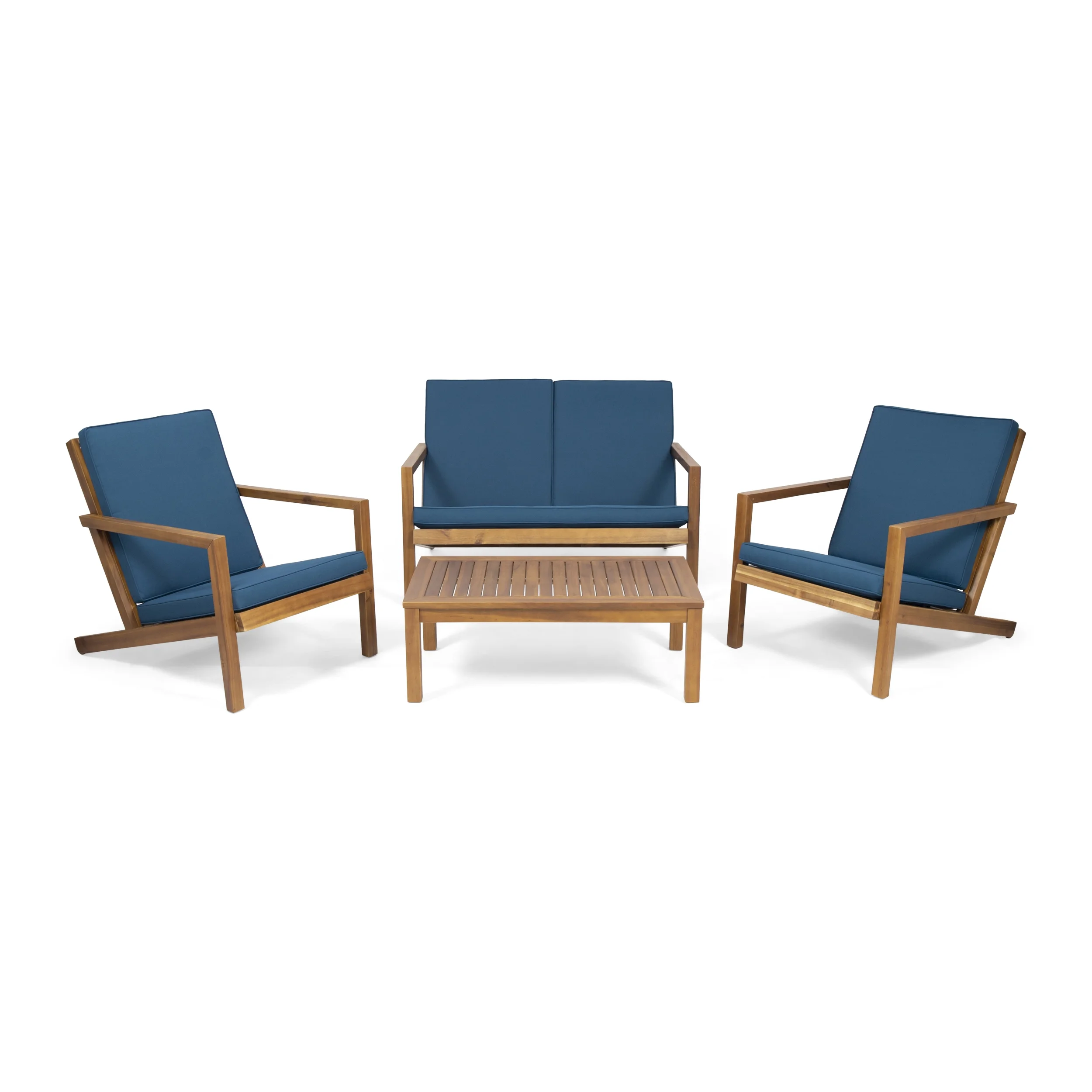 Remi Outdoor 4 Seater Chat Set with Cushions, Dark Teal and Brown Patina Finish