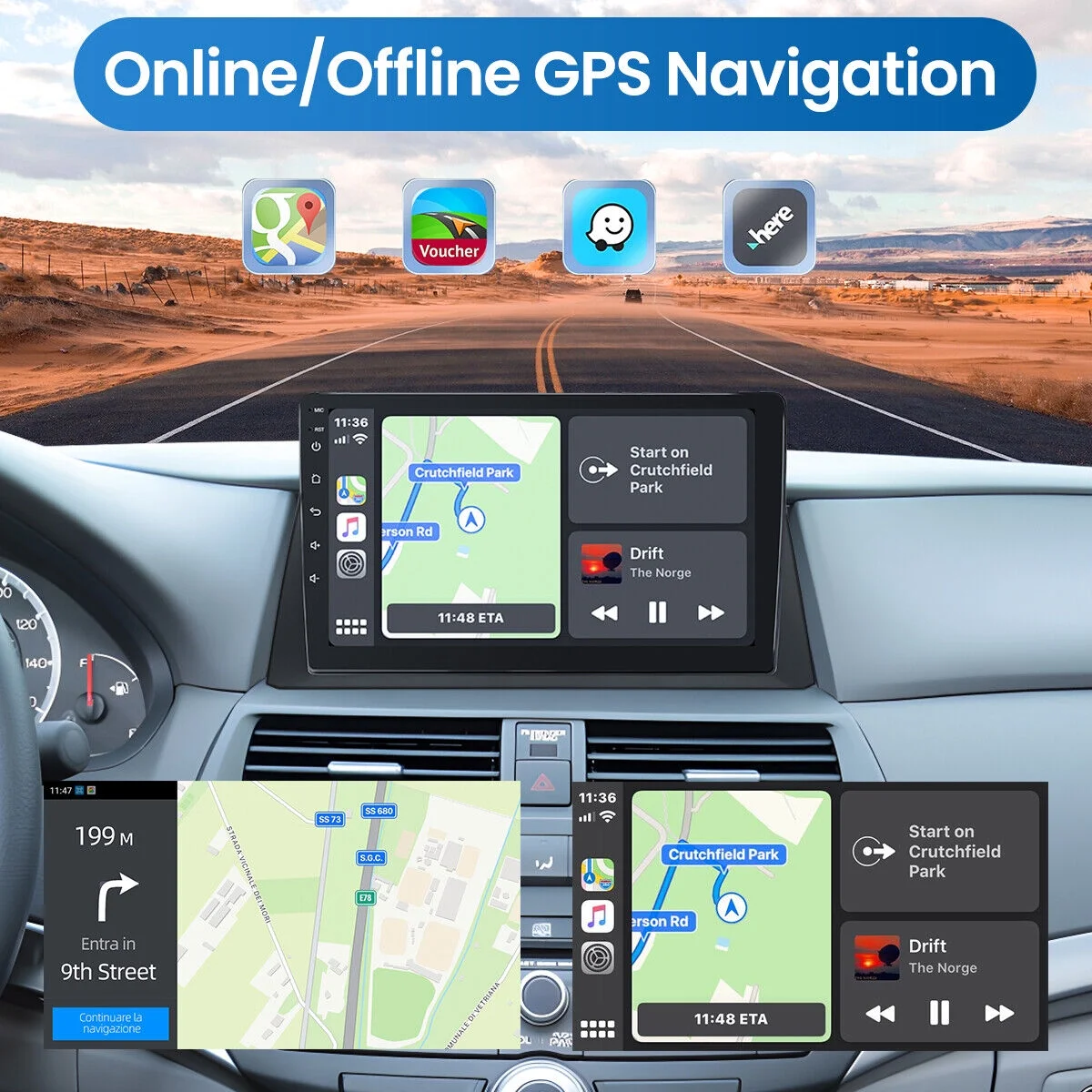 Car Radio Stereo GPS Navigation Carplay For Honda Accord 2008-2013 Backup Camera