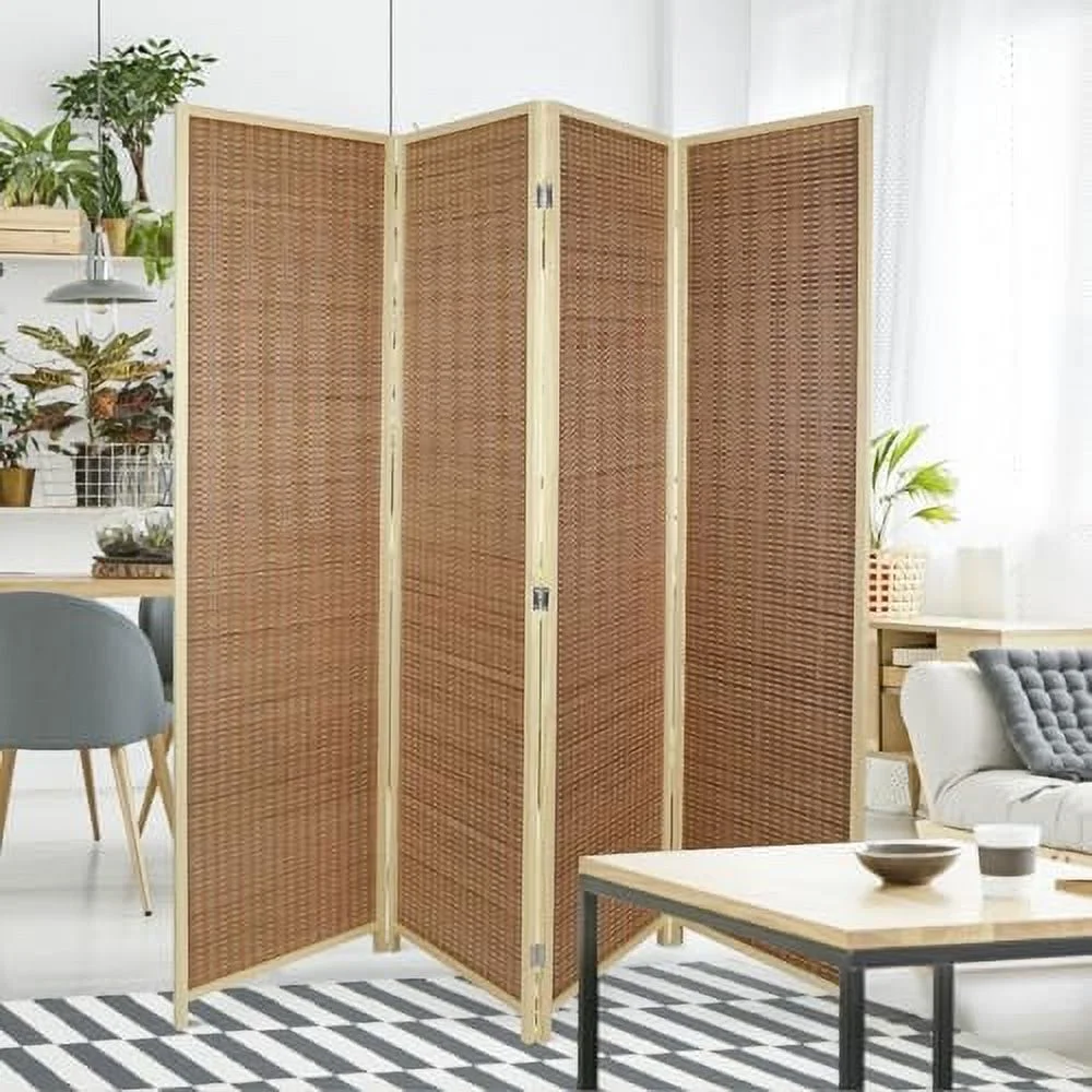 WTYNKAE 6 Panel Room Divider Weave  Wood Partition Room Dividers and Folding Privacy Screens  Freestanding Room Separators Divider Wall  Brownish Red