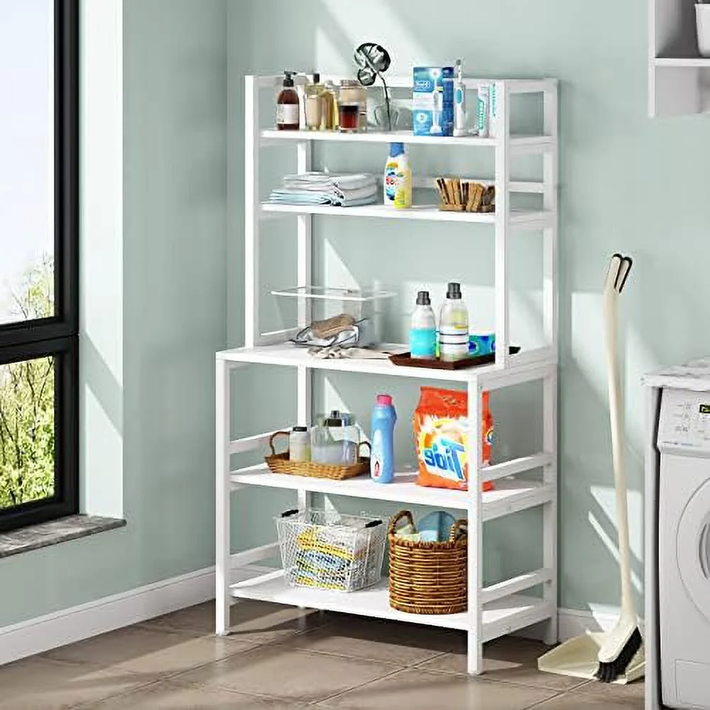 ZWNLKQG Kitchen Bakers Rack with  and Hutch  5-Tier Kitchen Microwave Cart Stand Rack  Free Standing Industrial Kitchen Utility   (White)