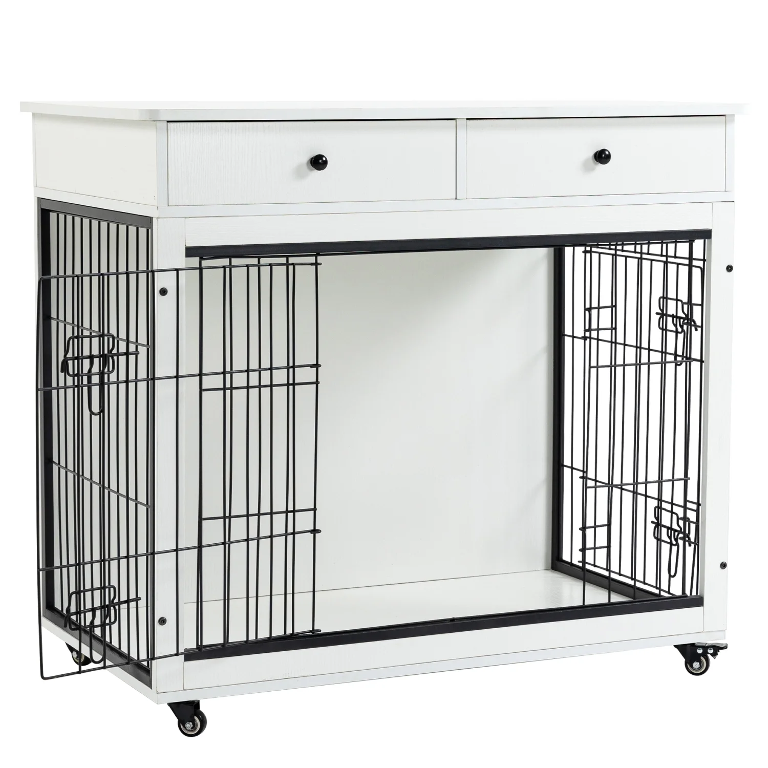 JHOOTUUO Dog Crate   Wooden Dog Crate End   38.4 Inch Dog Kennel with 2 Drawers   Heavy Duty Dog Crate  Decorative Pet Crate Dog Cage for Large Indoor Use () 38.4” L×23.2” W×35” H