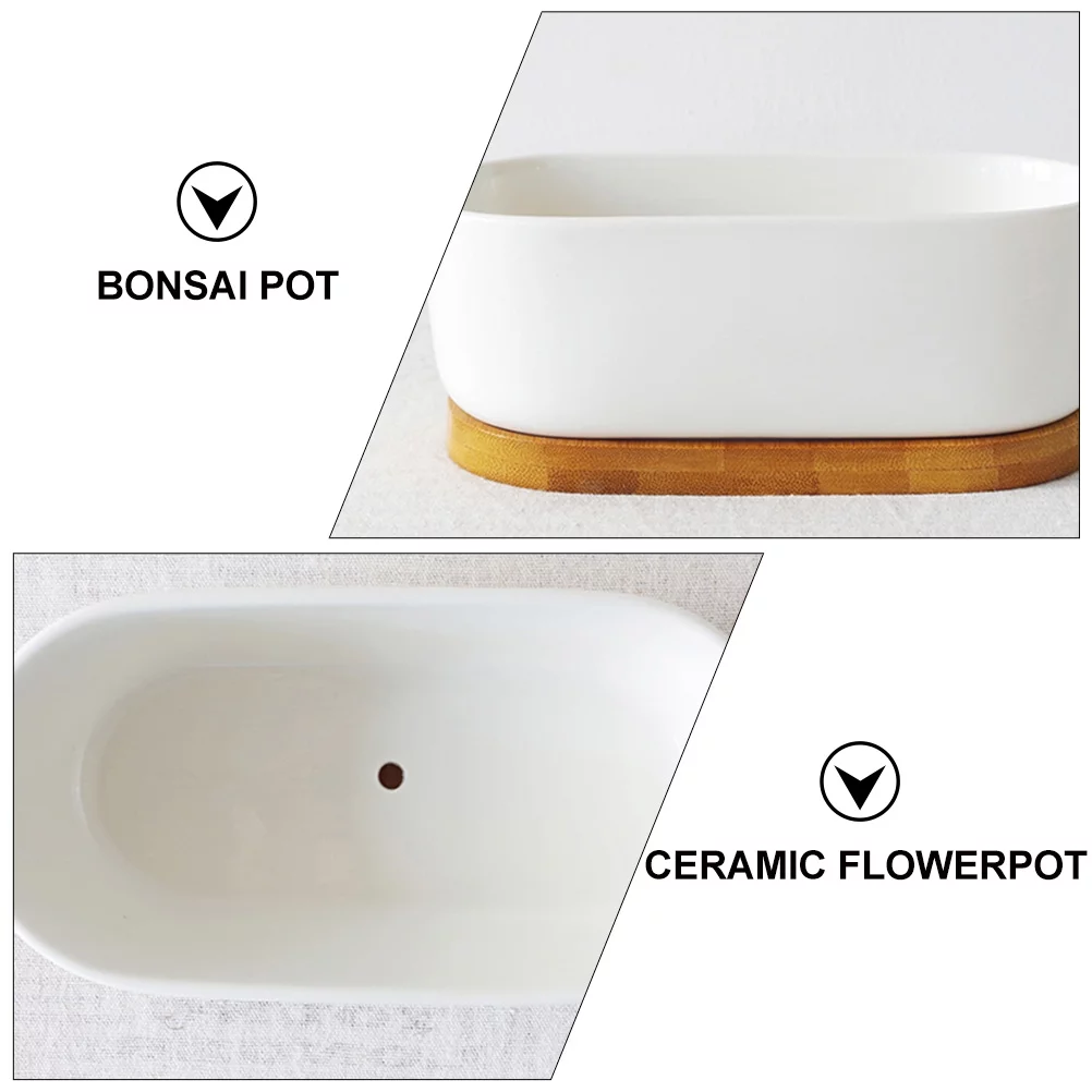 Guichaokj 2pcs Ceramic Succulent Bonsai Plant Pot Cactus Flower Planter with Bamboo Saucer