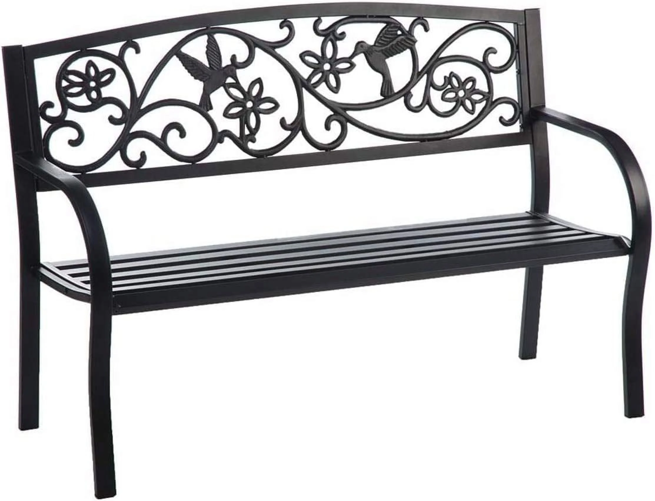 Hummingbird Metal Garden Bench Black