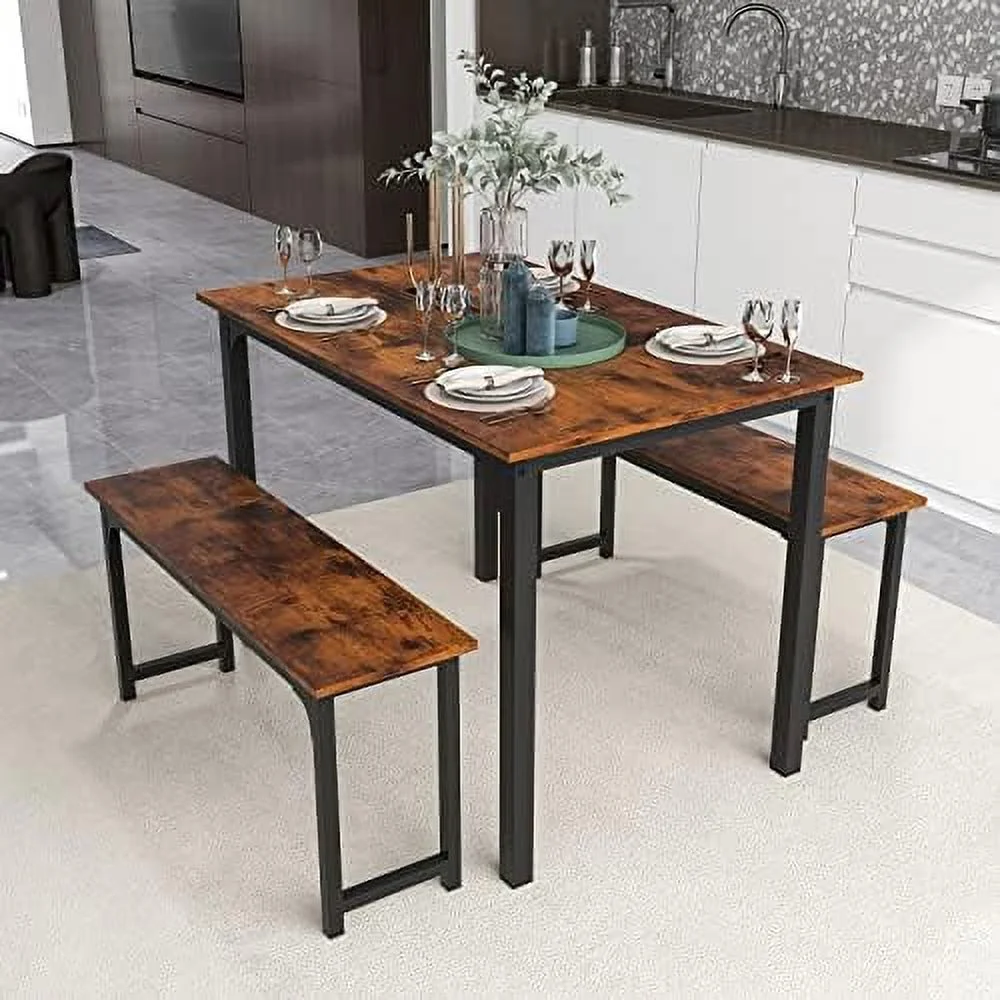 SJOINGB 3-Piece Dining Table Set  Rectangular Kitchen/Dining Table with 2   Metal Frame  Space-Saving   Modern 4-Person Dinette for Kitchen  Dining Room
