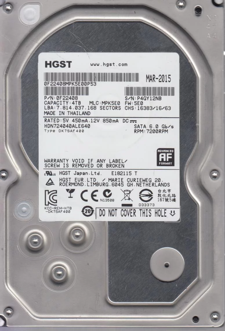 HDN724040ALE640, PN 0F22408, MLC MPK5E0, Hitachi 4TB SATA 3.5 Hard Drive