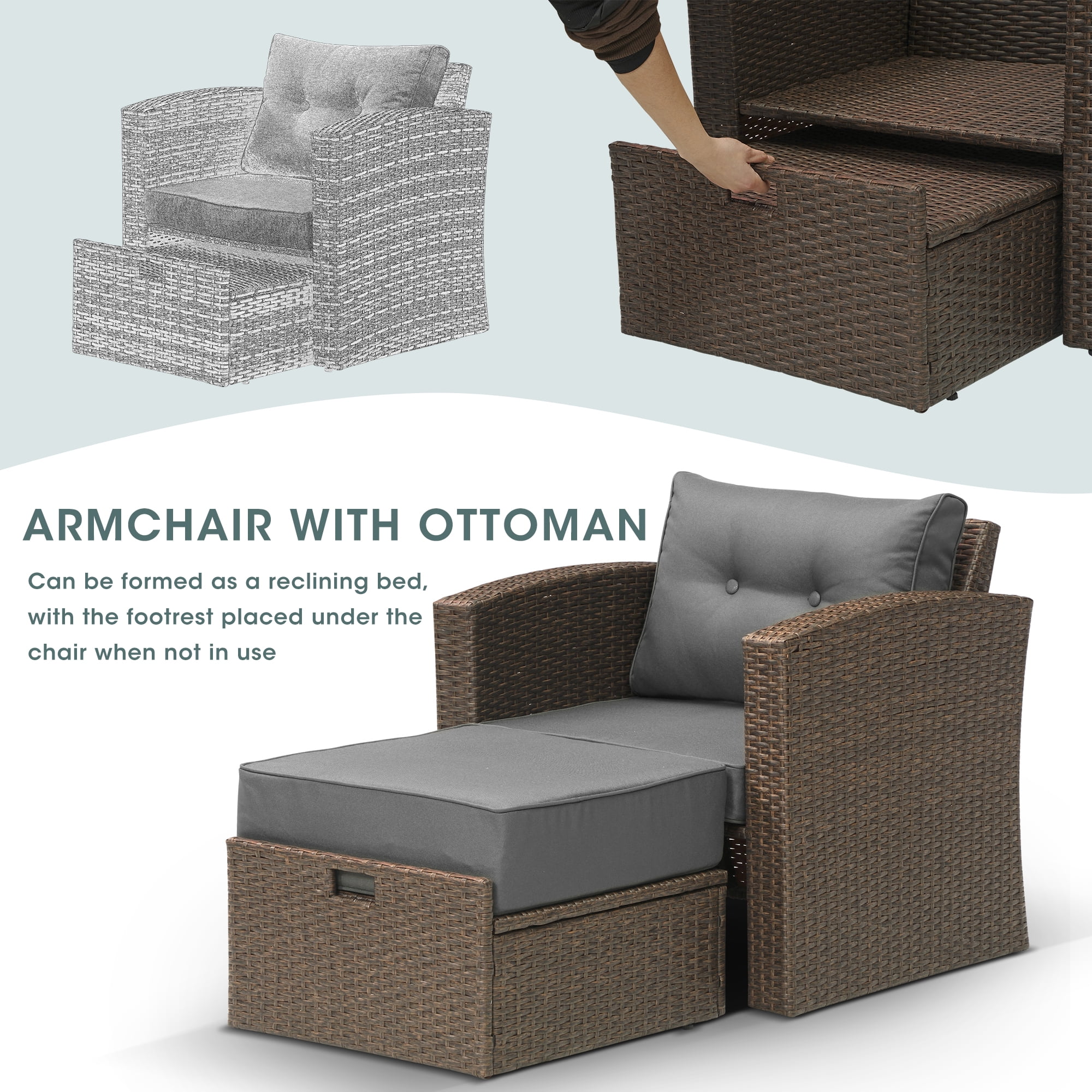 Royalcraft 9 Pieces Outdoor Furniture Set Patio Rattan Wicker Sectional Sofa Conversation Set with Storage Box,Aluminum Frame,Brown