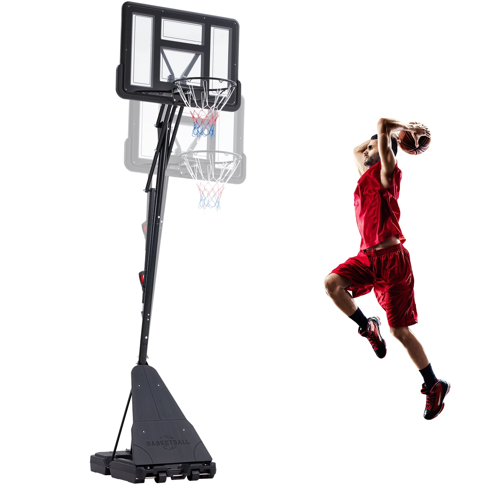 Danrelax Outdoor 7.5-10ft Adjustable Portable Basketball Hoop, 44in PVC Backboard, Durable Base, Black