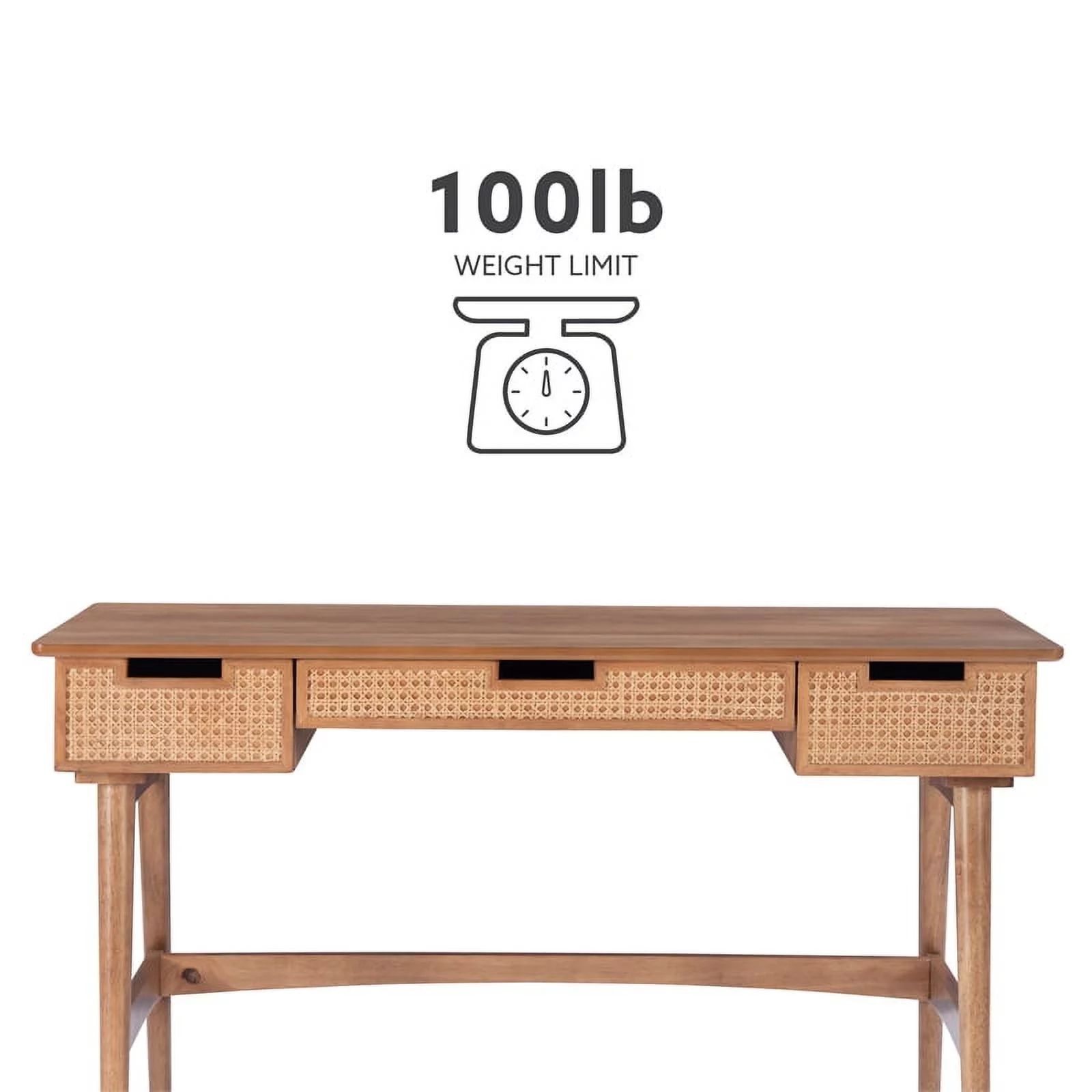 Linon Luca Rattan Wood Desk with Drawers in Natural