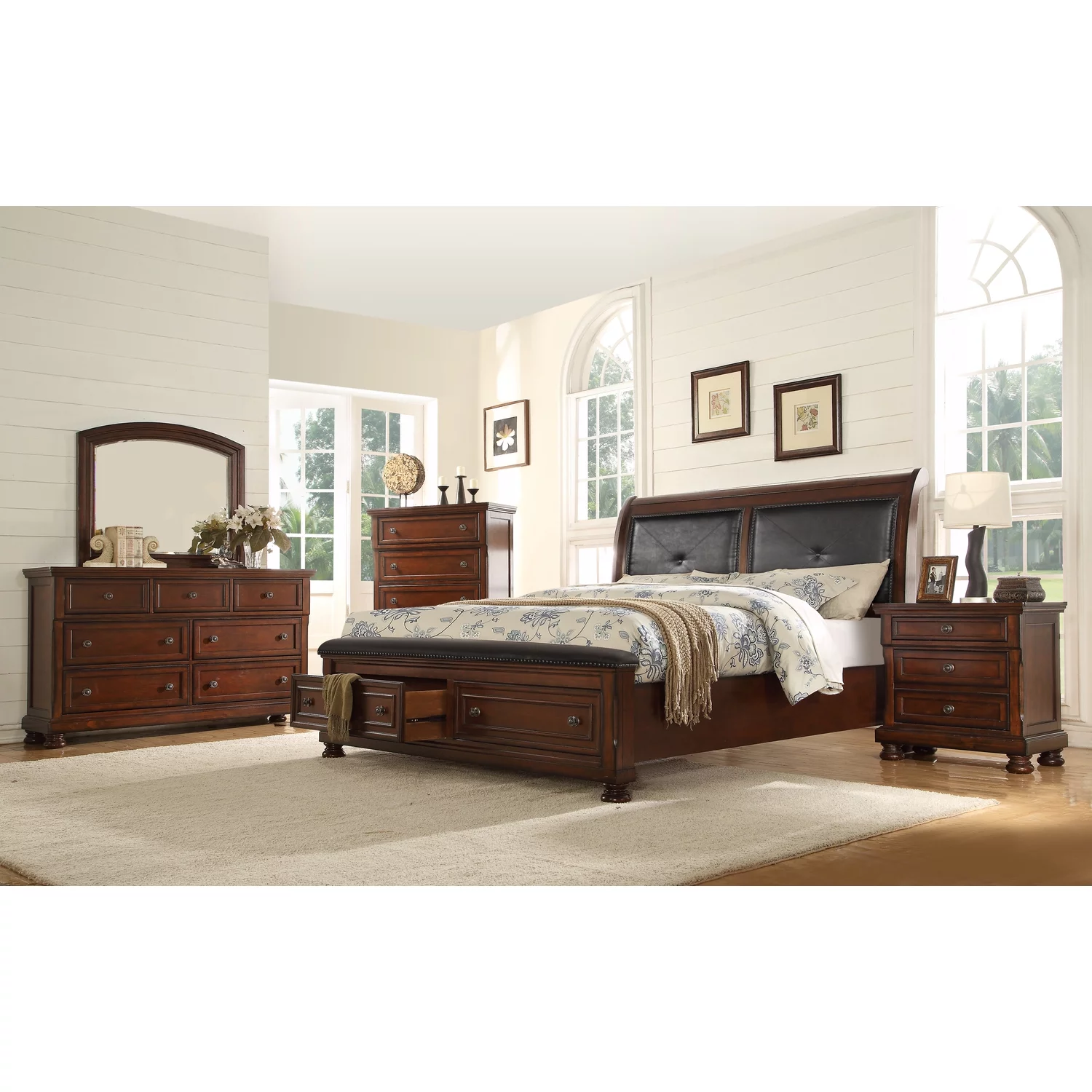 Galaxy Home Furnishings Austin Queen 4 Pc Storage Bedroom Set made with Wood in Dark Walnut