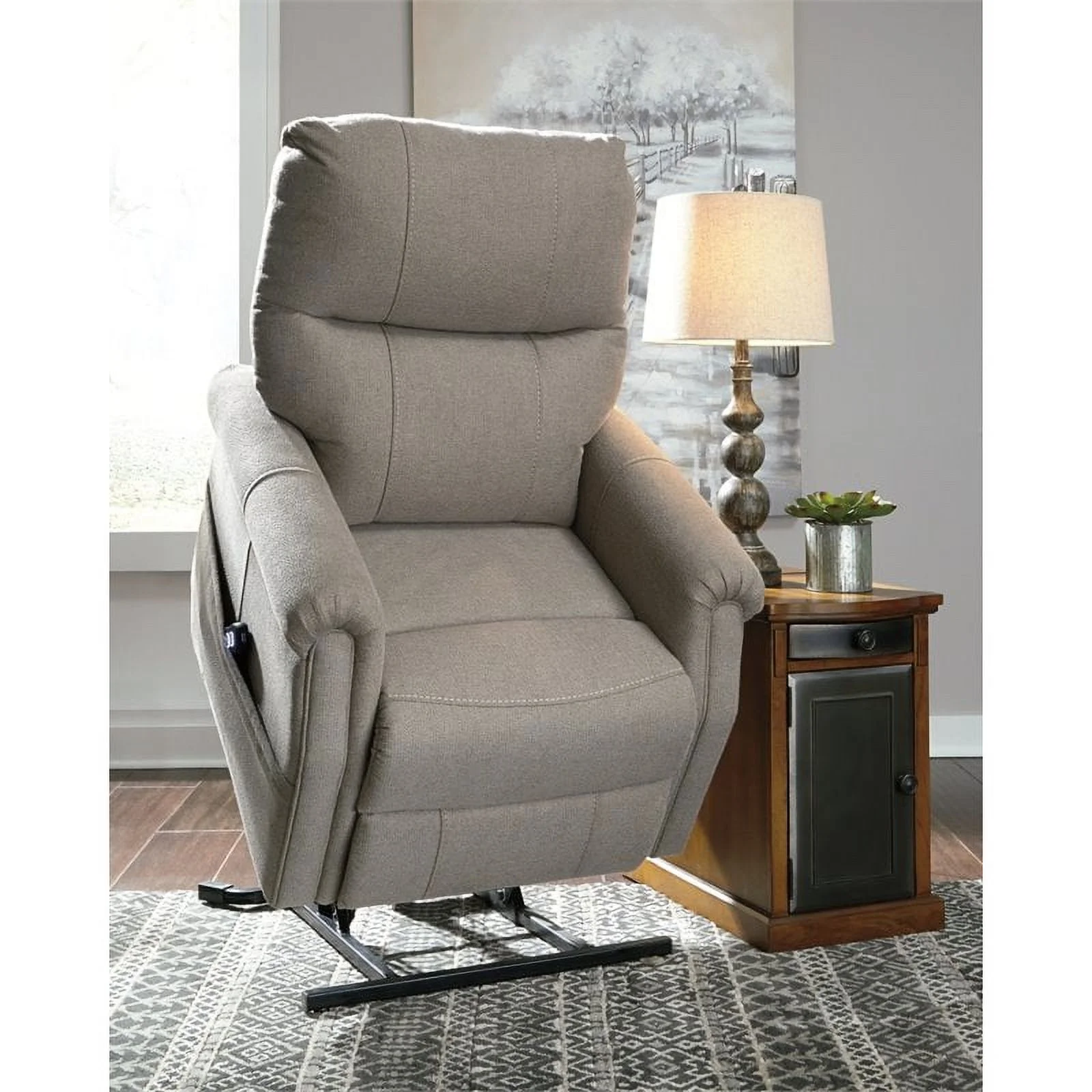 Bowery Hill Traditional Fabric Power Lift Recliner in Gray Finish