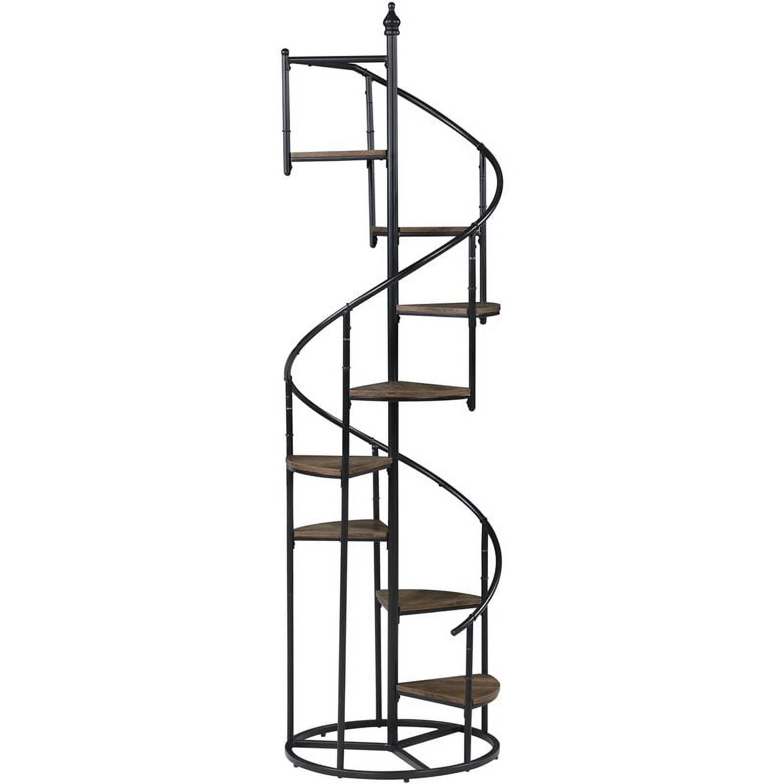 Pemberly Row 8 Shelf Staircase Bookcase in Rustic Brown and Black