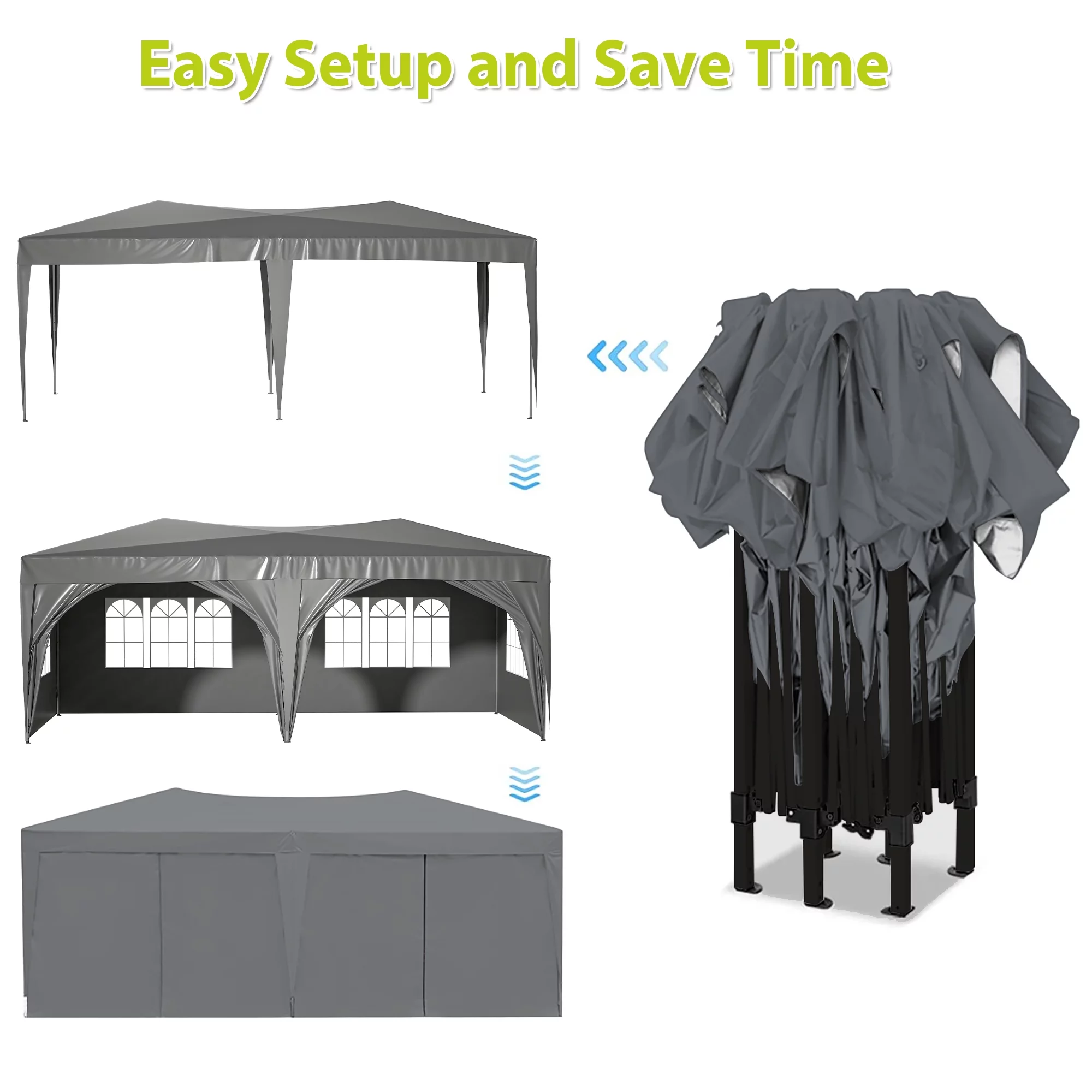 Al Fresco 10 x 20 FT Ez Pop Up Outdoor Party Tent, Heavy Duty Canopy with 6 Removable Sidewalls and Carry Bag, Waterproof BBQ Backyard Gazebo, Gray