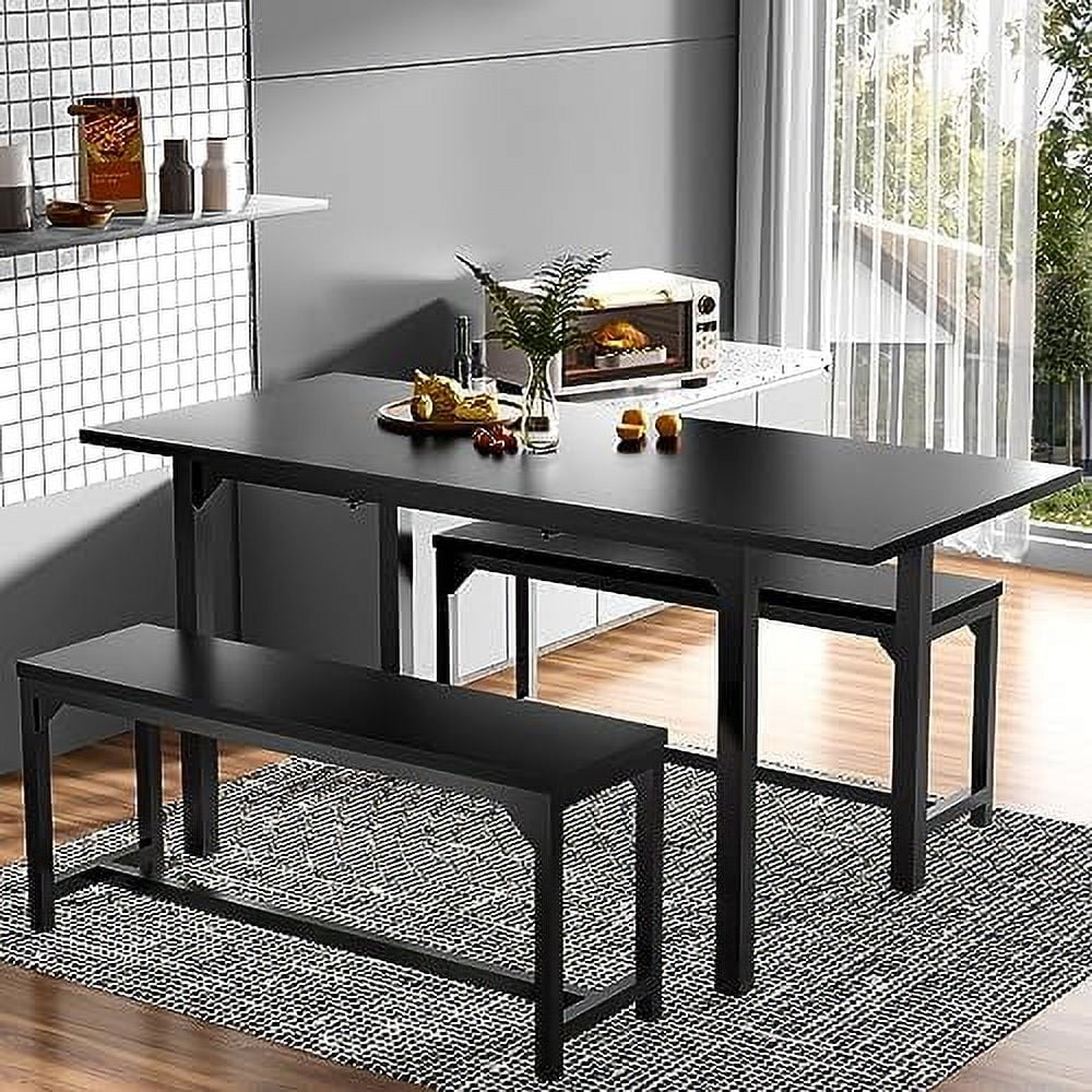 ZFGSUIJN 63 Inch Dining Table Set for 4-8  3-Piece Extendable Kitchen Table Set with 2   Metal Frame & Wood Board  Space-Saving Breakfast Dining Room Table Set for Home Kitchen  Walnu