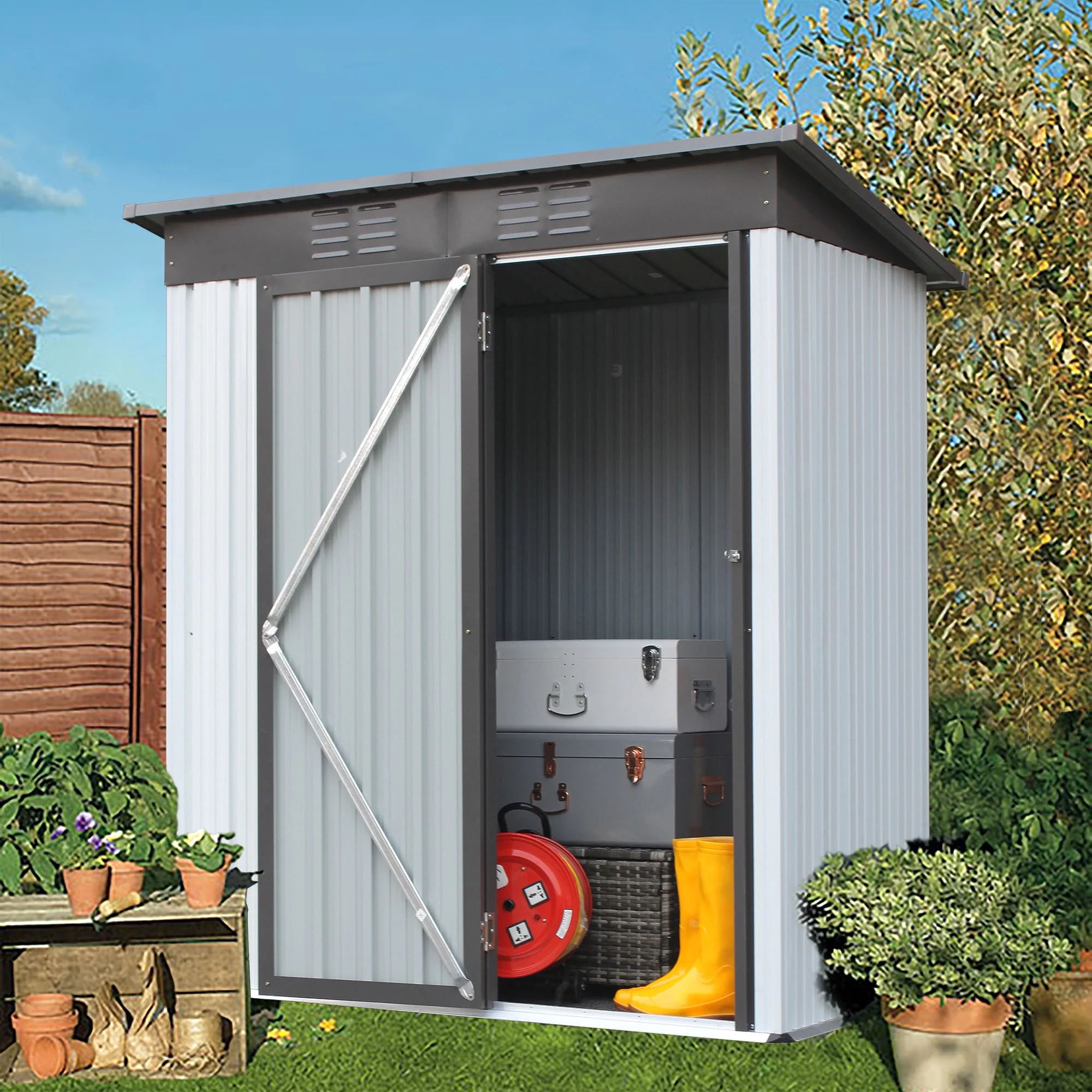 Seizeen Outdoor Metal Shed, 5 x 3ft Aluminum Garden Shed for Tools, Patio Tool Storage Shed with Lockable Door for Lawn, Patio, Backyard, L0024